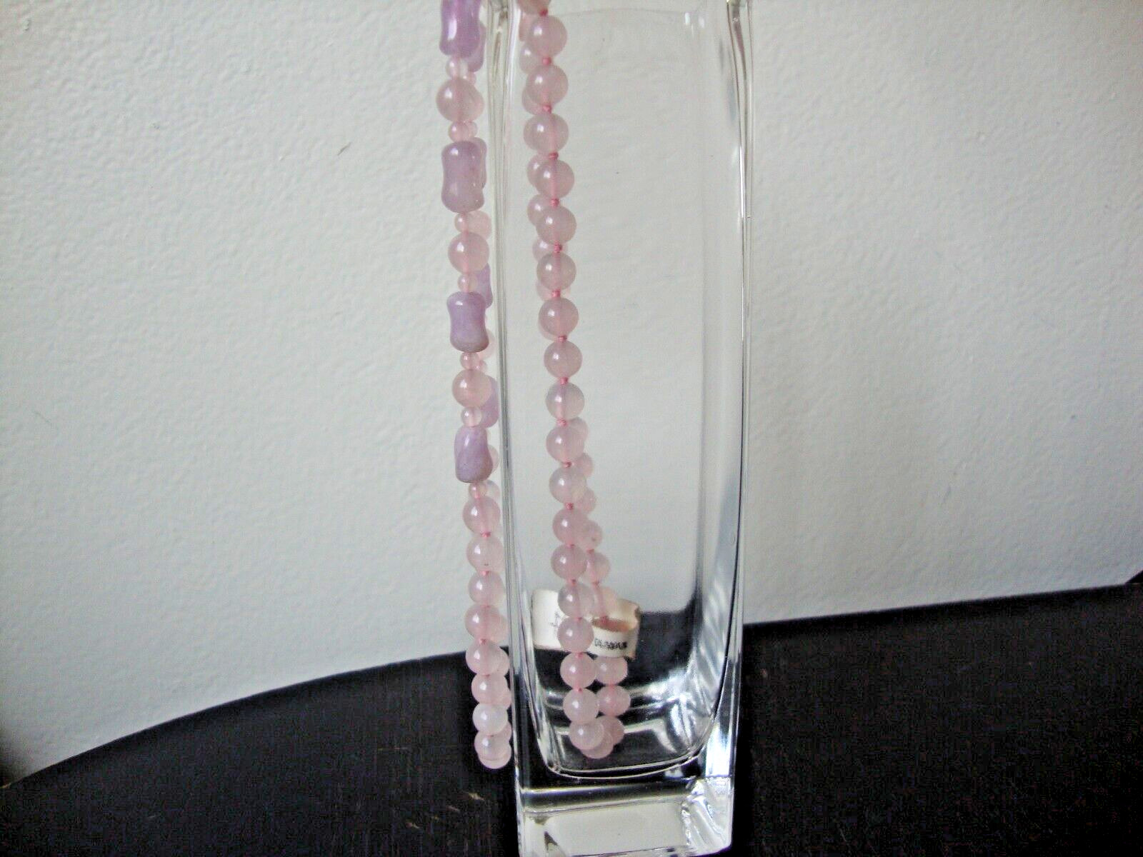 VINTAGE BEAD MEDLEY AMETHYST TUBE 4mm 8mm ROSE QUARTZ 29″ ENDLESS BEAD NECKLACE