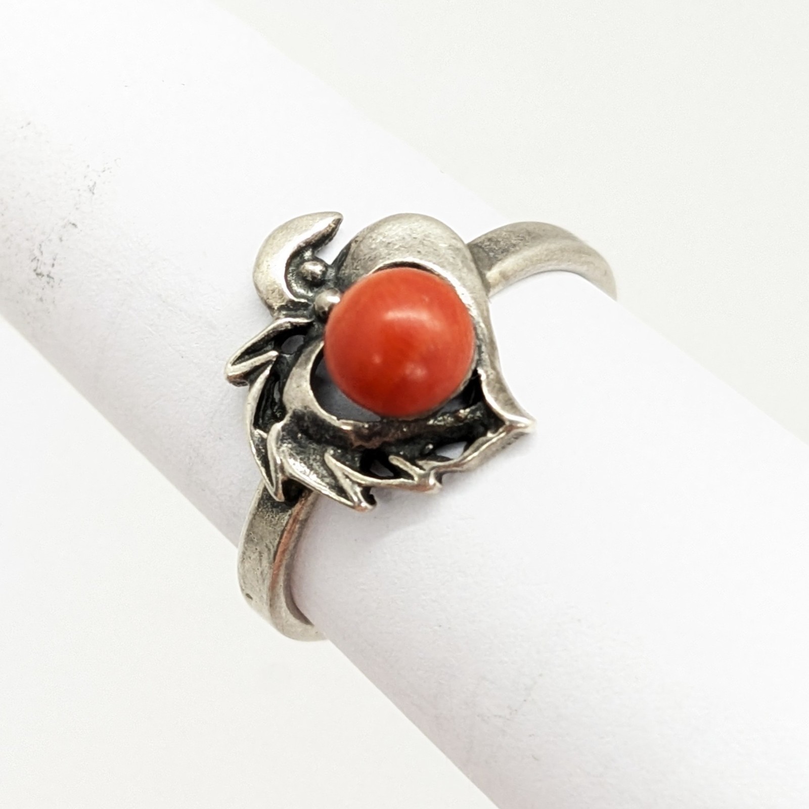 Vintage Rare Soviet RING Silver 925 with Chic Natural Coral-size:9.5US(19.5mm)#1