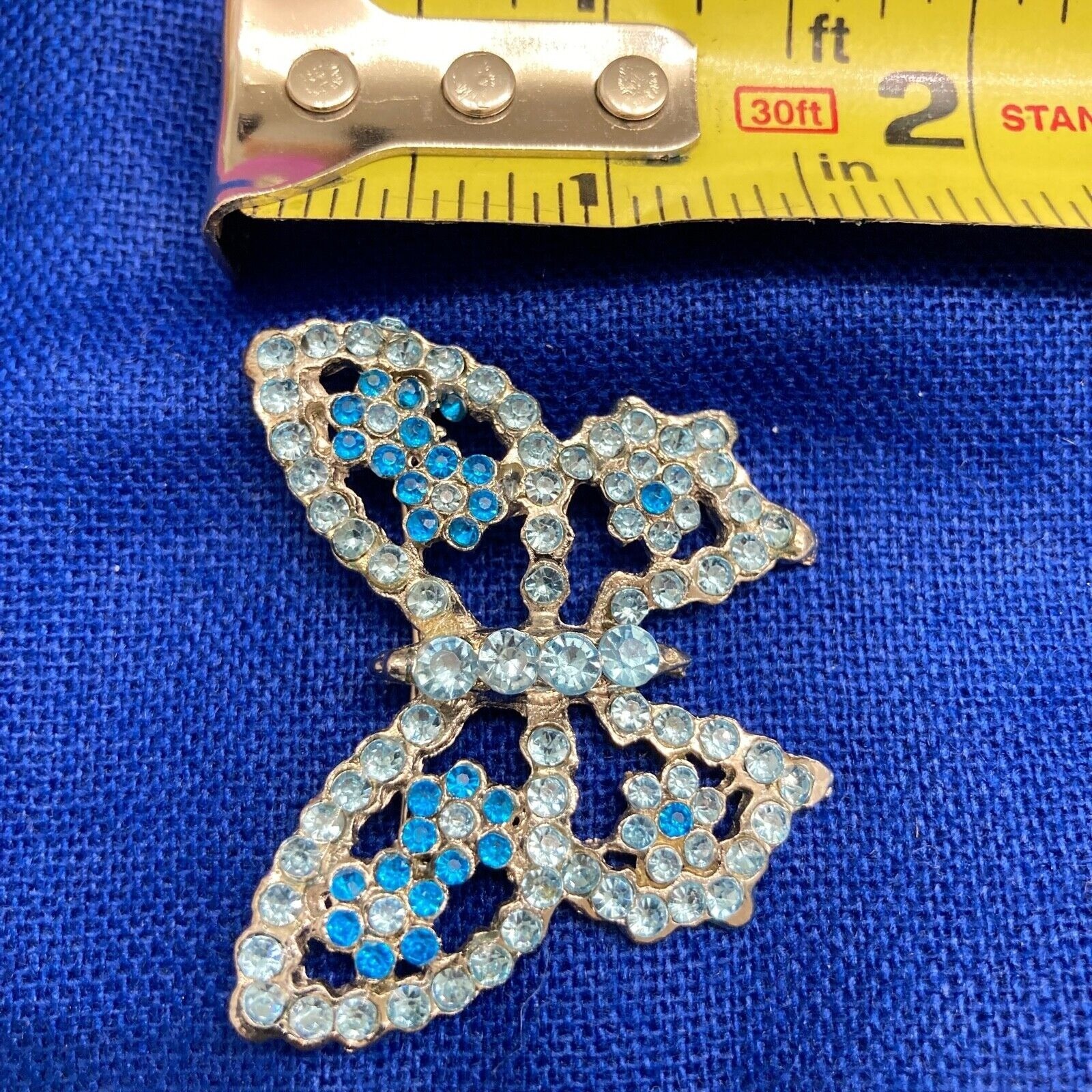 Butterfly Cobalt And Light Blue Estate Pin Brooch With Safety Clasp Vintage USA
