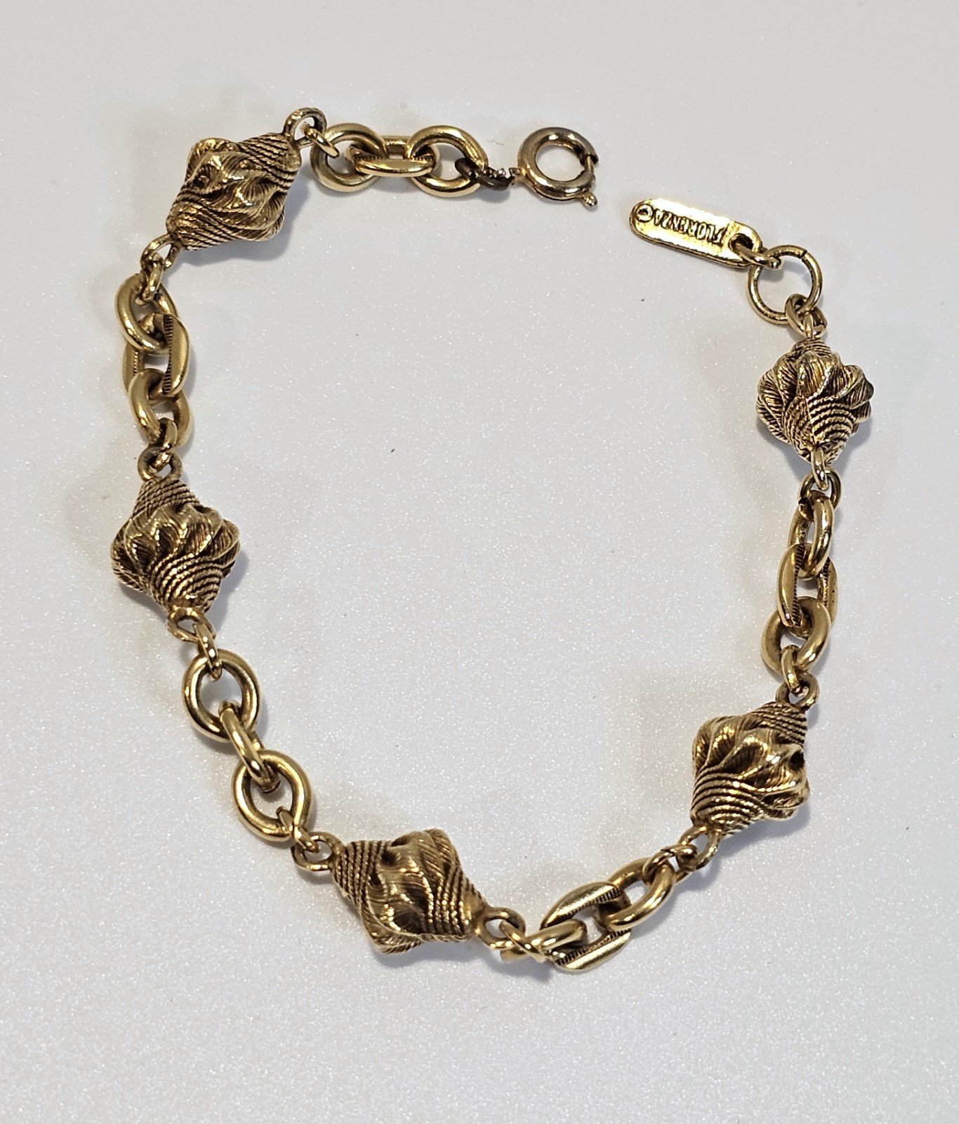 Vintage Florenza bracelet gold tone bicone beads signed
