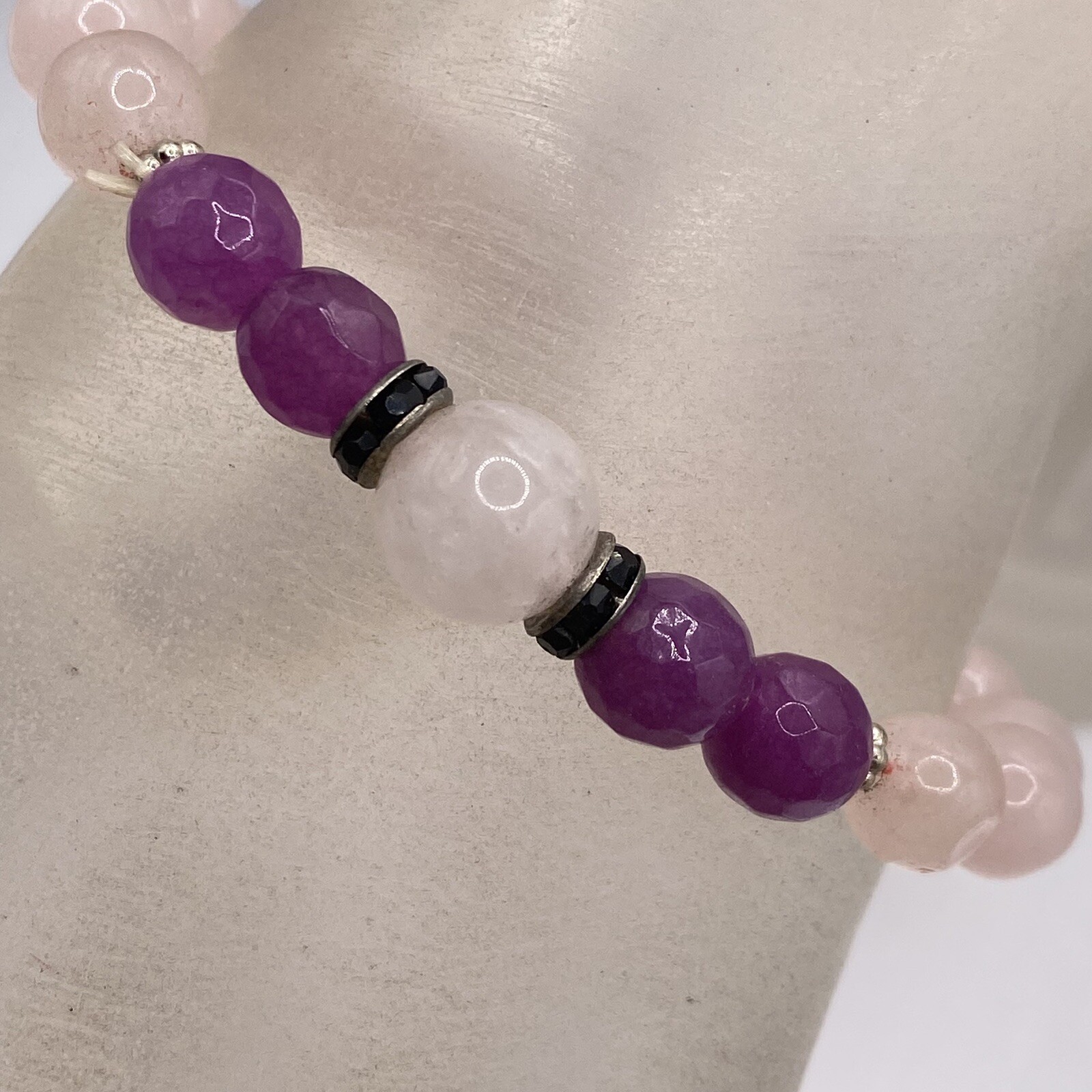 Rose Quartz Bracelet Pink Purple Faceted Polished Gemstone Beads Stretch Chakra