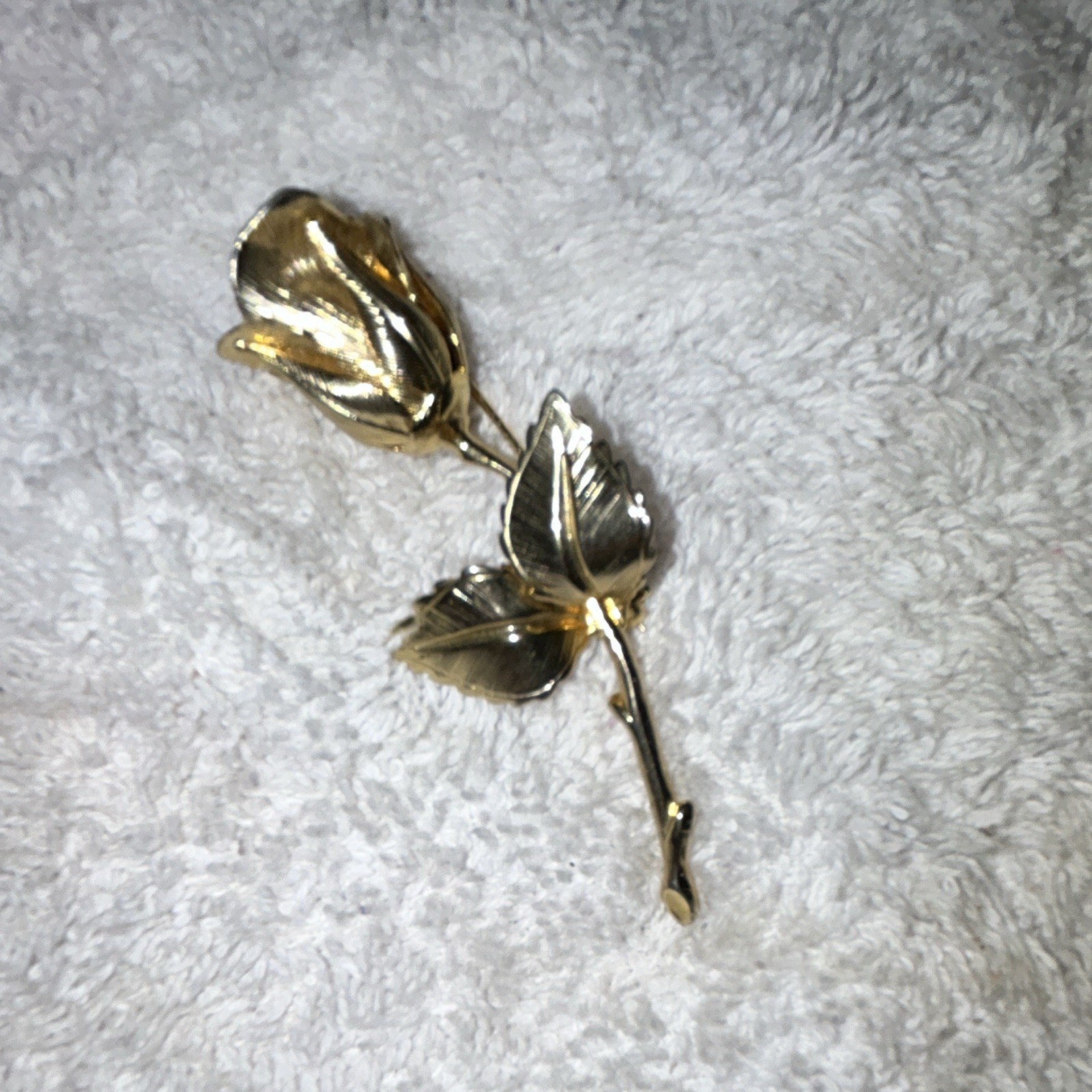Vintage Gold Tone Rose Brooch Pin, 3″ Length