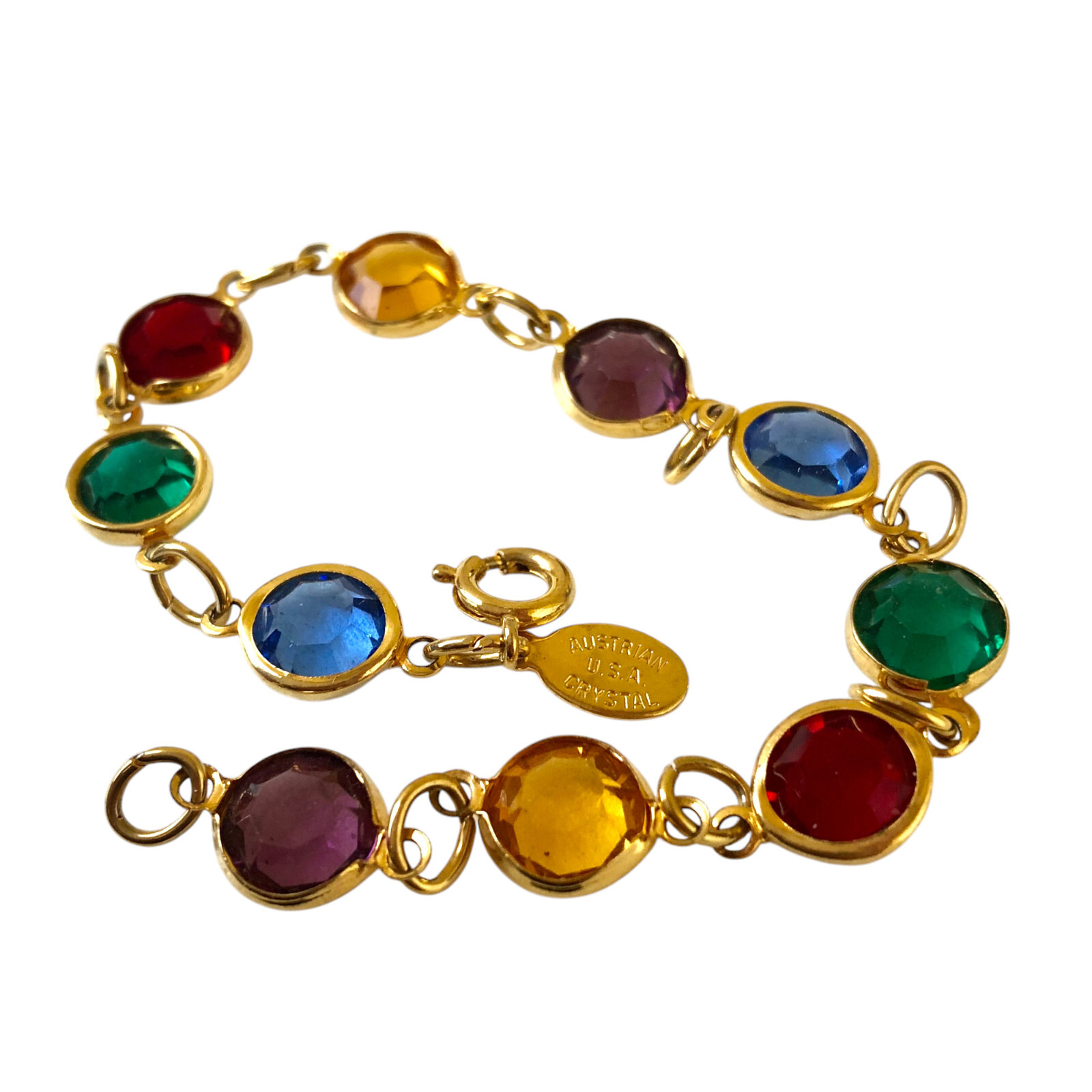 Vintage Genuine Austrian Crystal Bracelet Multi-Colored Made in USA