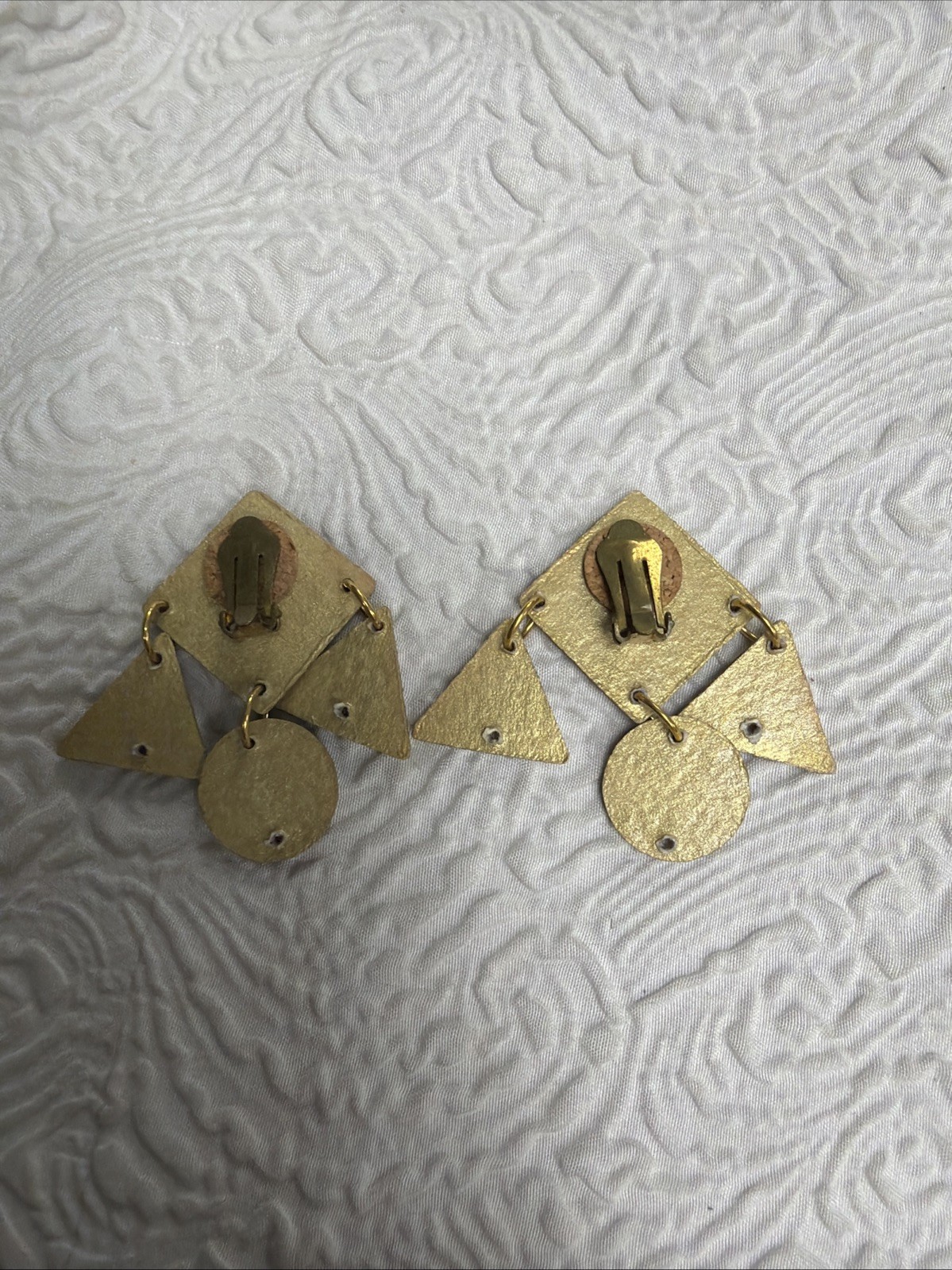 Vintage 1980s (2) MAM Retro Style Glitzy Chimes Clip Dangle Earrings Geometric