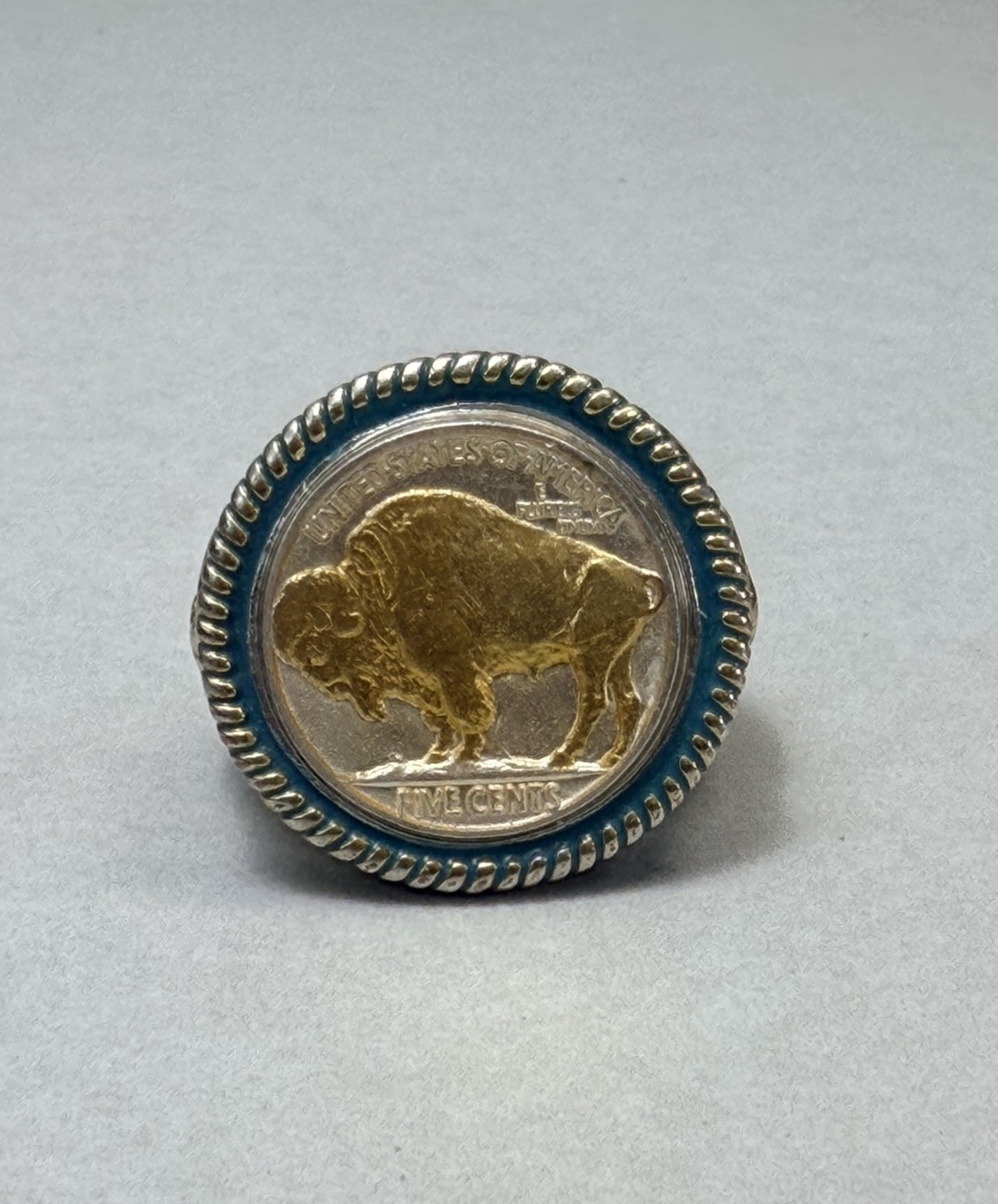Vintage Buffalo Nickel Style Statement Ring Silver Tone Sz 11