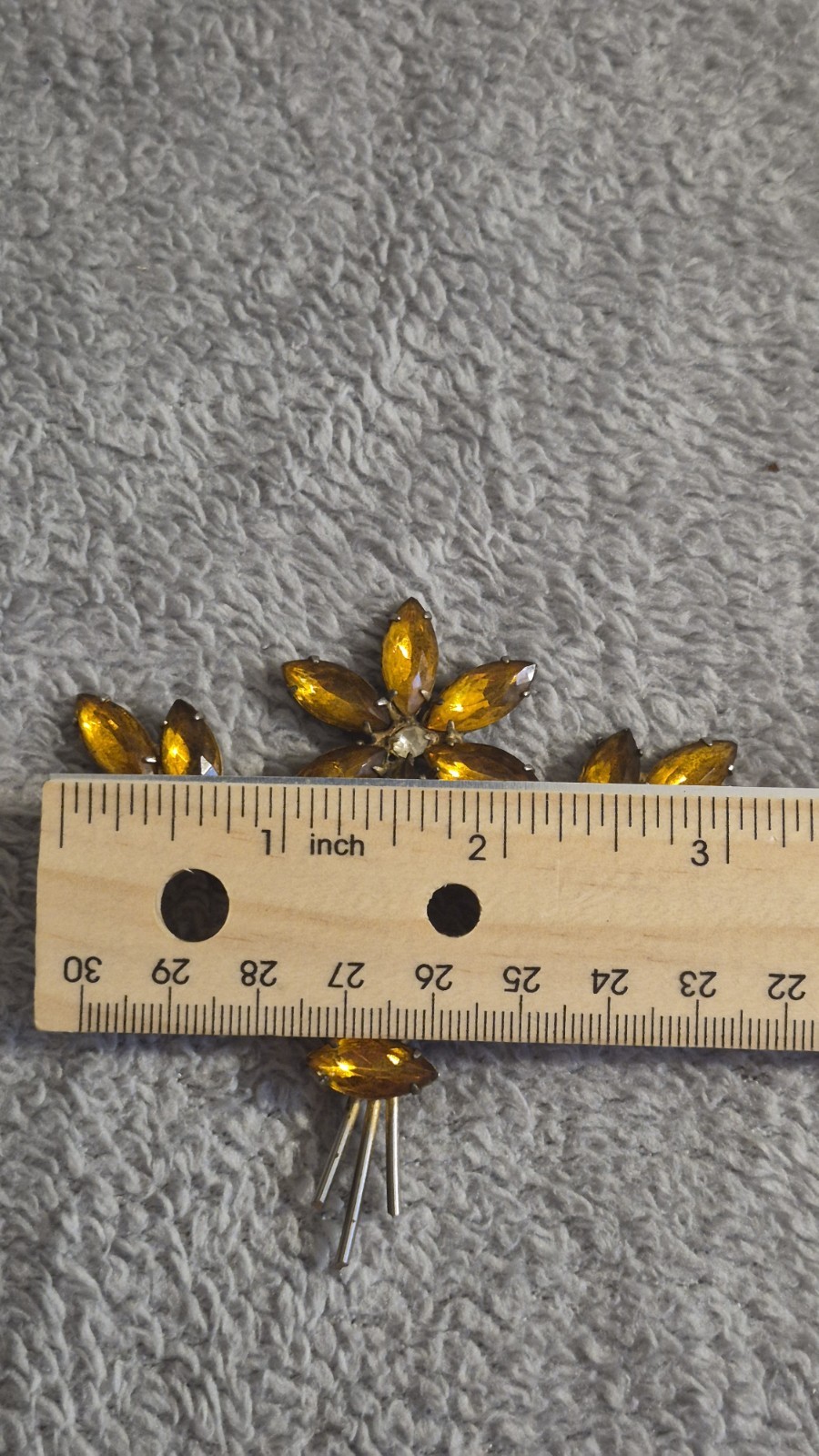 Vintage Mid-Century Amber Rhinestone stones are prong-set rolling safety Clasp