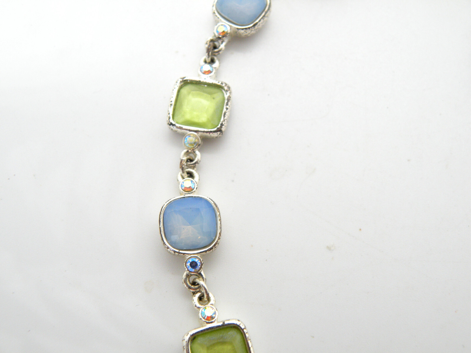 Vtg Anne Klein Signed Blue Green Crystal Silver Pendant Women Necklace – 63b19