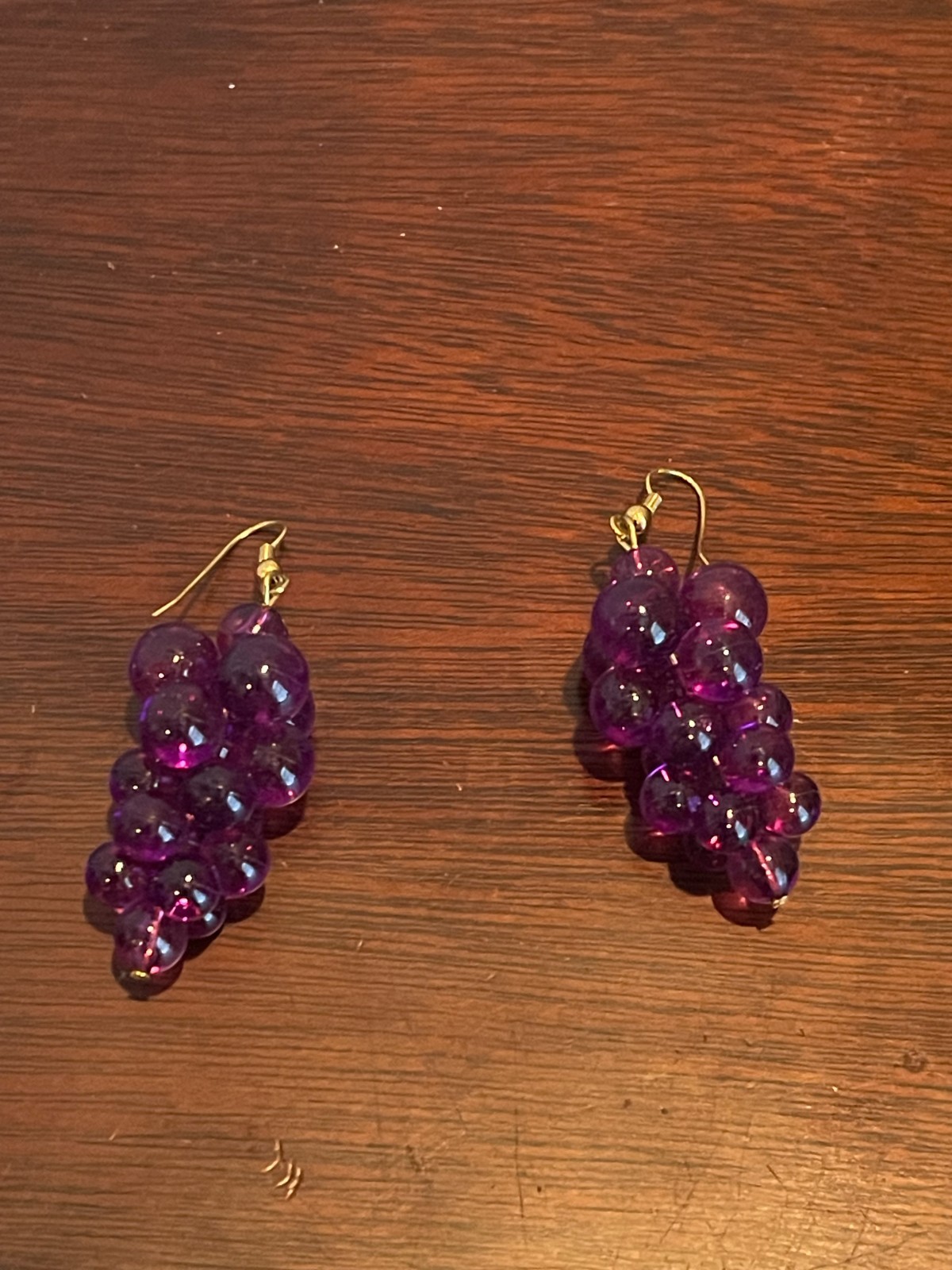 Grape Earrings Lucite Resin Purple Cluster Dangle Vintage Translucent Grapes