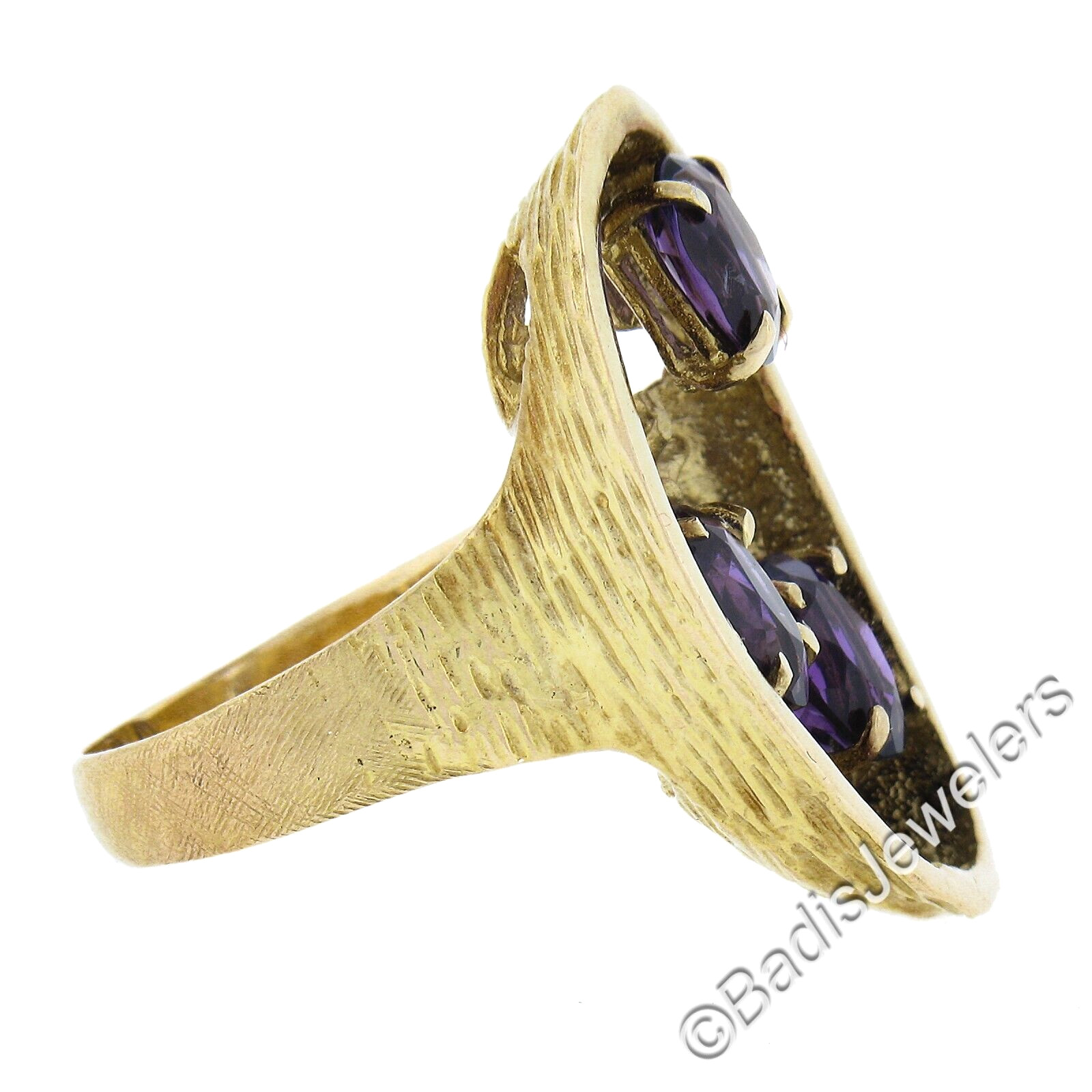 Vintage Yellow Gold 3.75ctw Oval Amethyst Open Textured Freeform Artsy Ring
