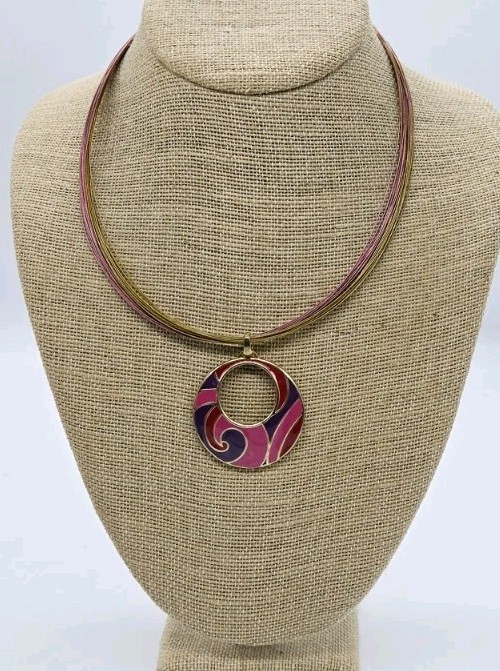 Red Purple Pink Enamel Pendant Wire Necklace Style & Co Layered NWT 20 in