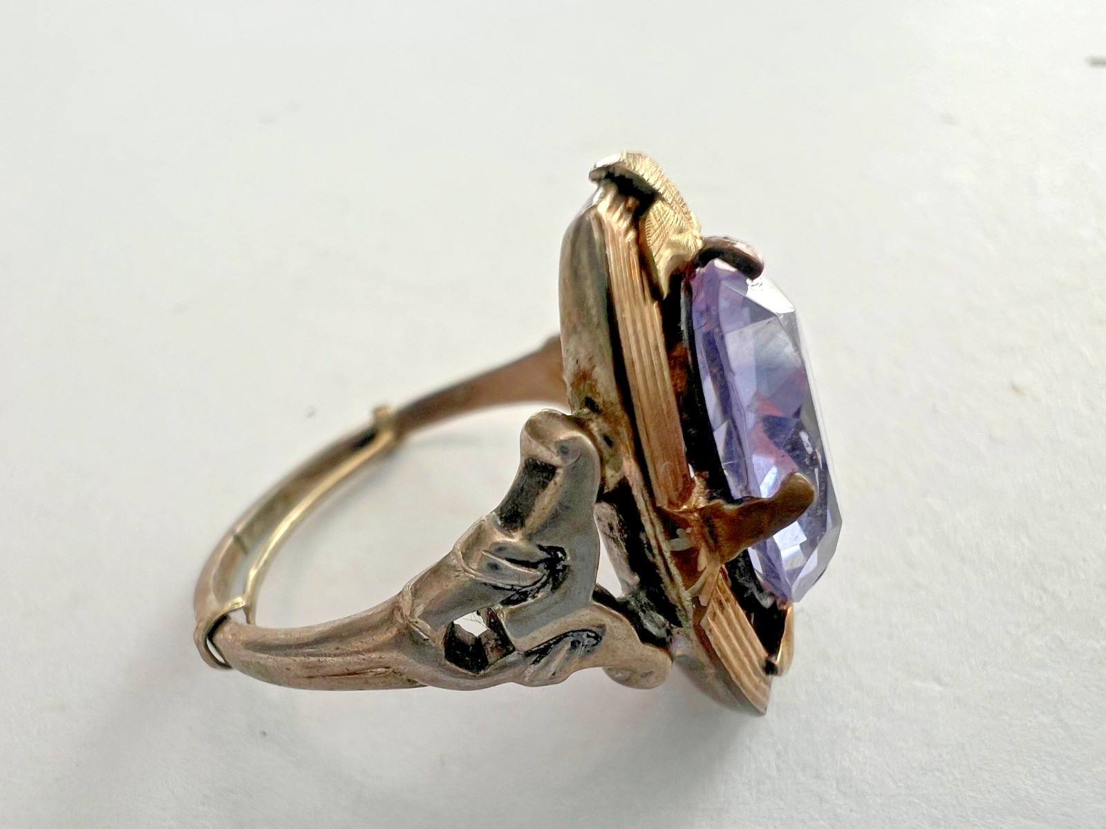 Vintage Sterling Silver & 14K Gold Ring – Large Color-Shift Blue Violet Gemstone