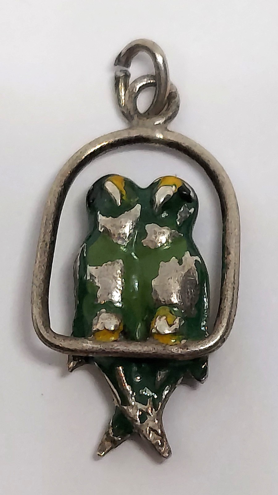 vintage CHARM Sterling Silver 3D enamel green Lovebirds bird parrot