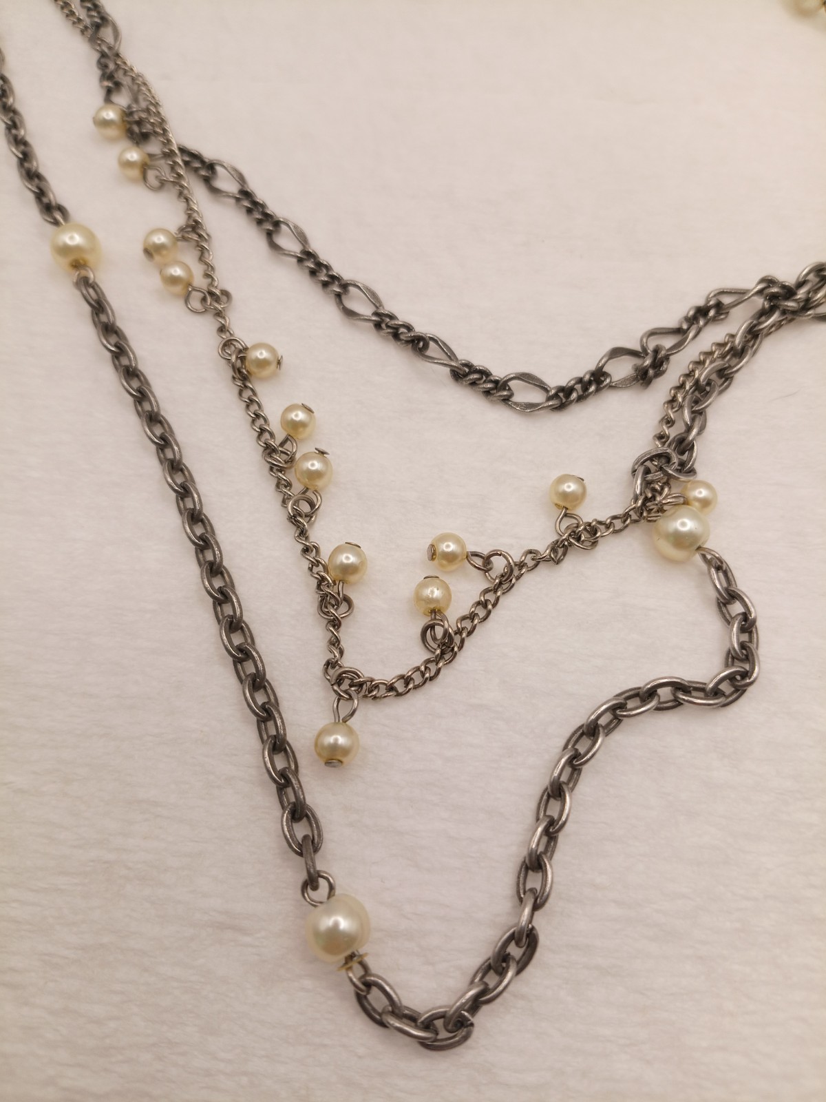 AE Necklace 925 Clasp Only Faux Pearl 3 Non Sterling Chains Swag Drape 32″