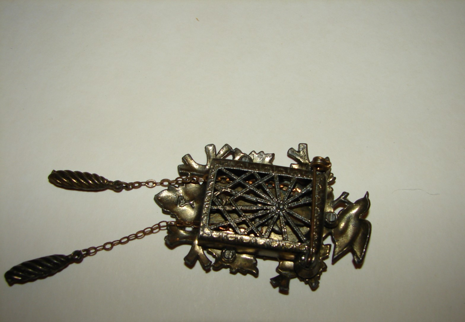 Vintage New England Glass Works Articulated Cuckoo Clock Brooch READ