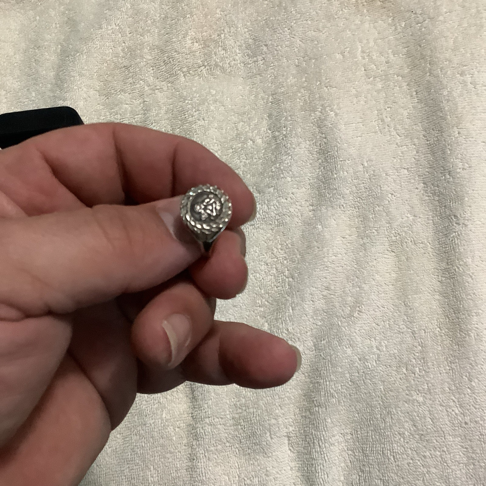 Vintage Guardian Angel Coin Signet Ring Sterling Silver Size 7