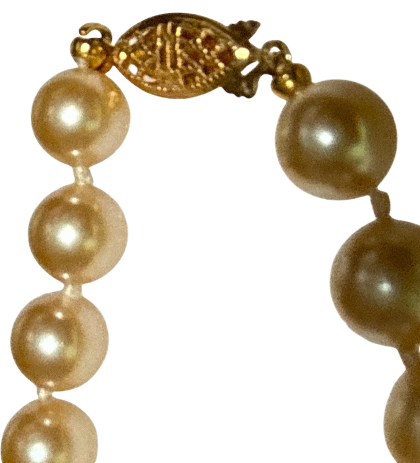 Vintage faux cream pearl knotted necklace fish hook clasp 36″ EUC