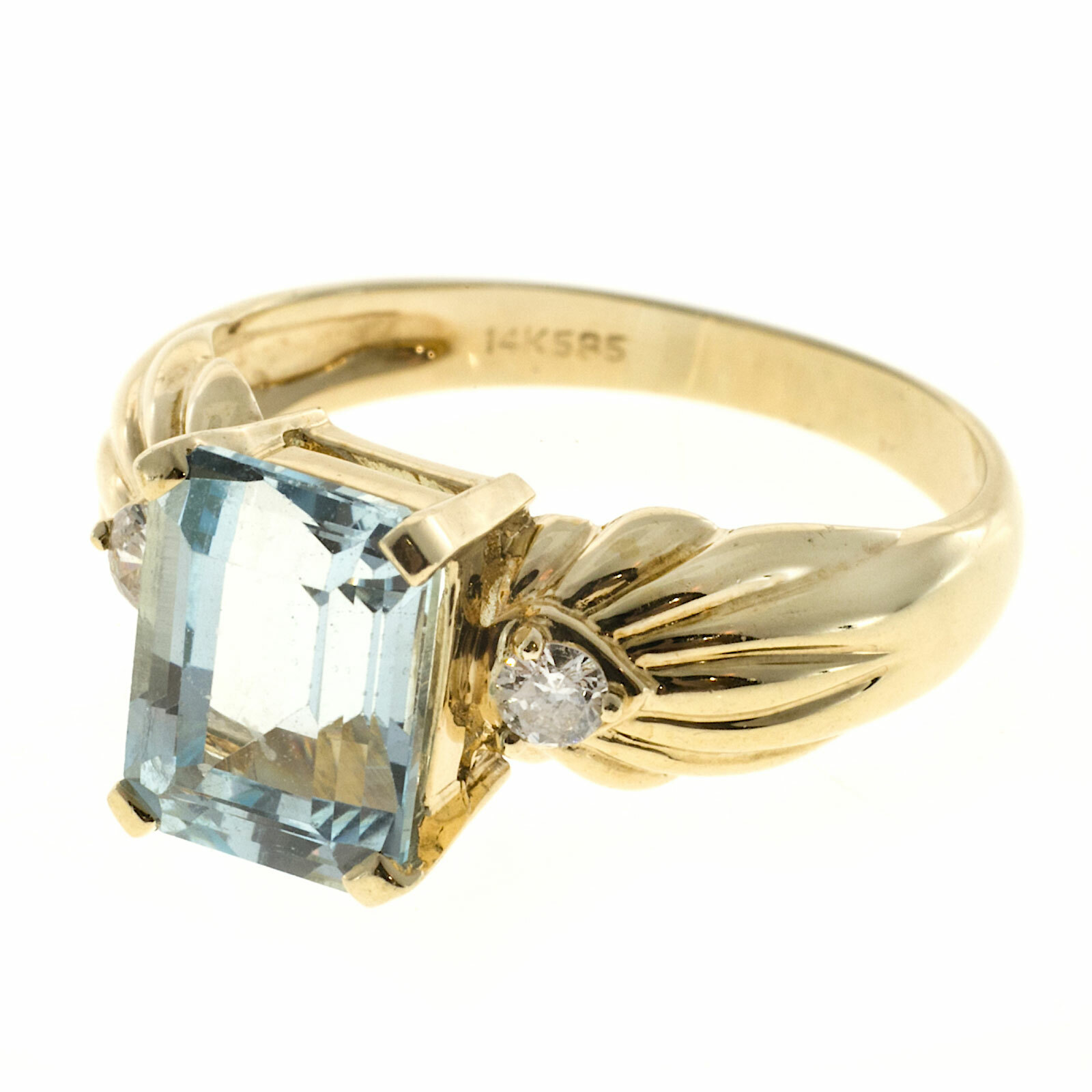 Vintage 3.50ct Light Blue Emerald Cut Topaz & Round Diamond 14k Yellow Gold Ring