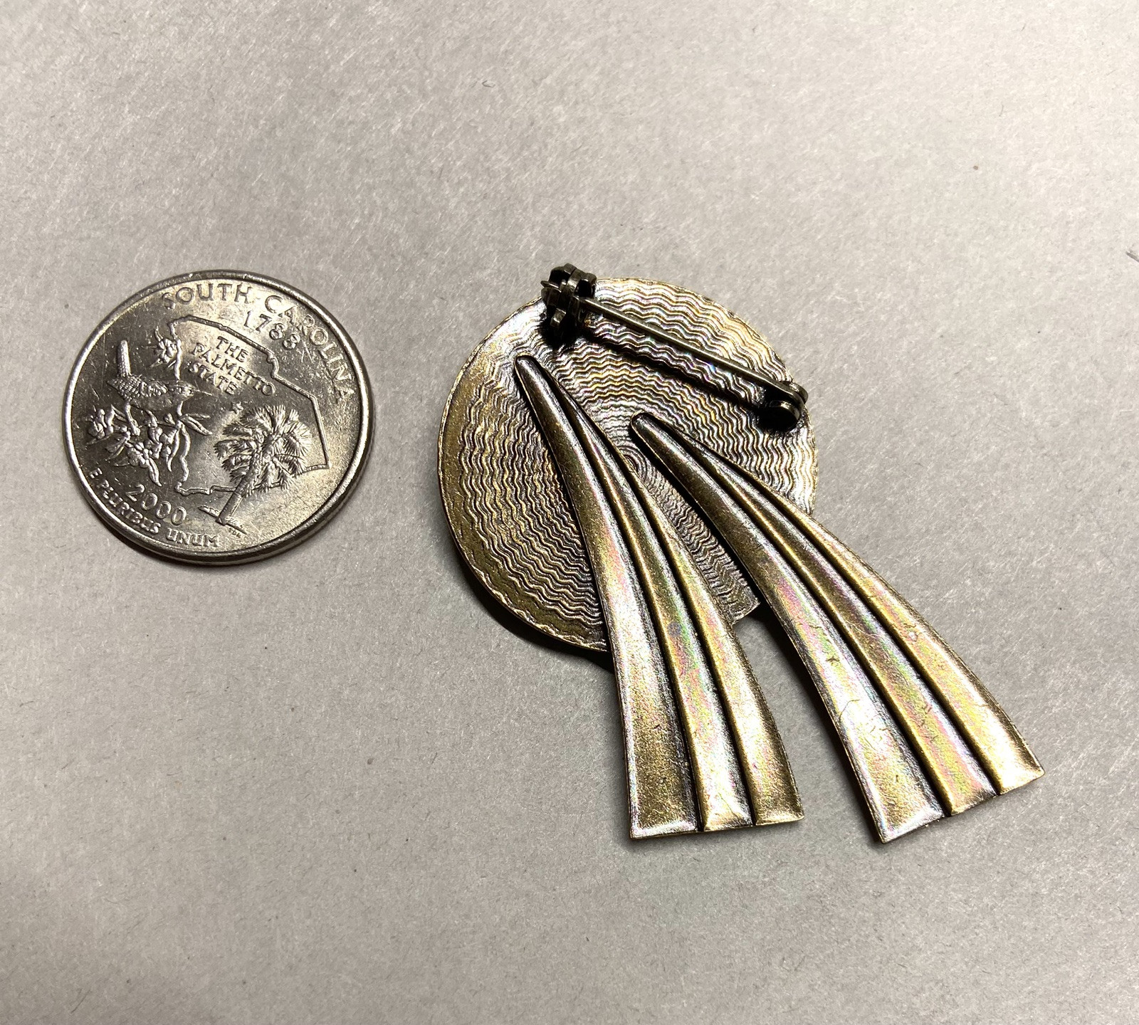 Victorian-look ANTIQUE FINISH BRASS PIN-Guilloche ENAMEL Blue Butterfly Accent