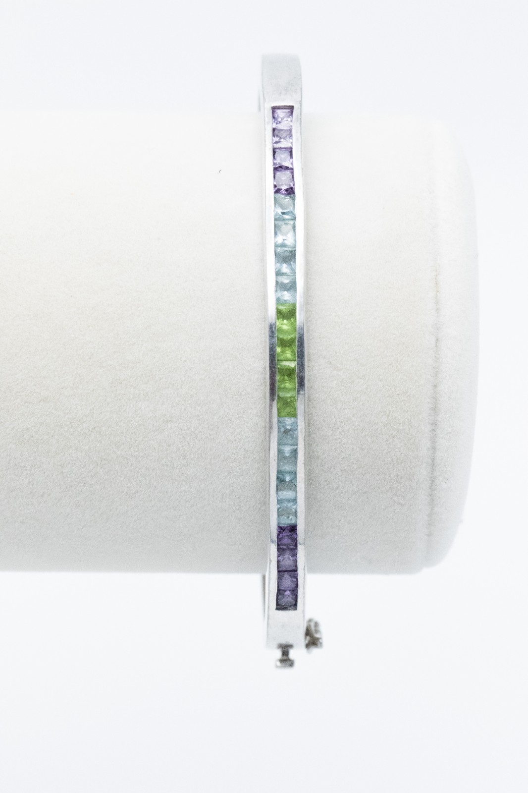 Sterling Silver Hinged Bangle Bracelet Multi-Color Channel Set Stones 925 Retro