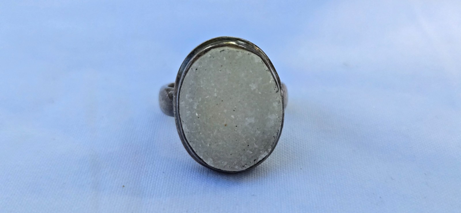 Vintage 925 Sterling Silver Agate Druzy Geode Stone Smooth Border Ring US Size 6