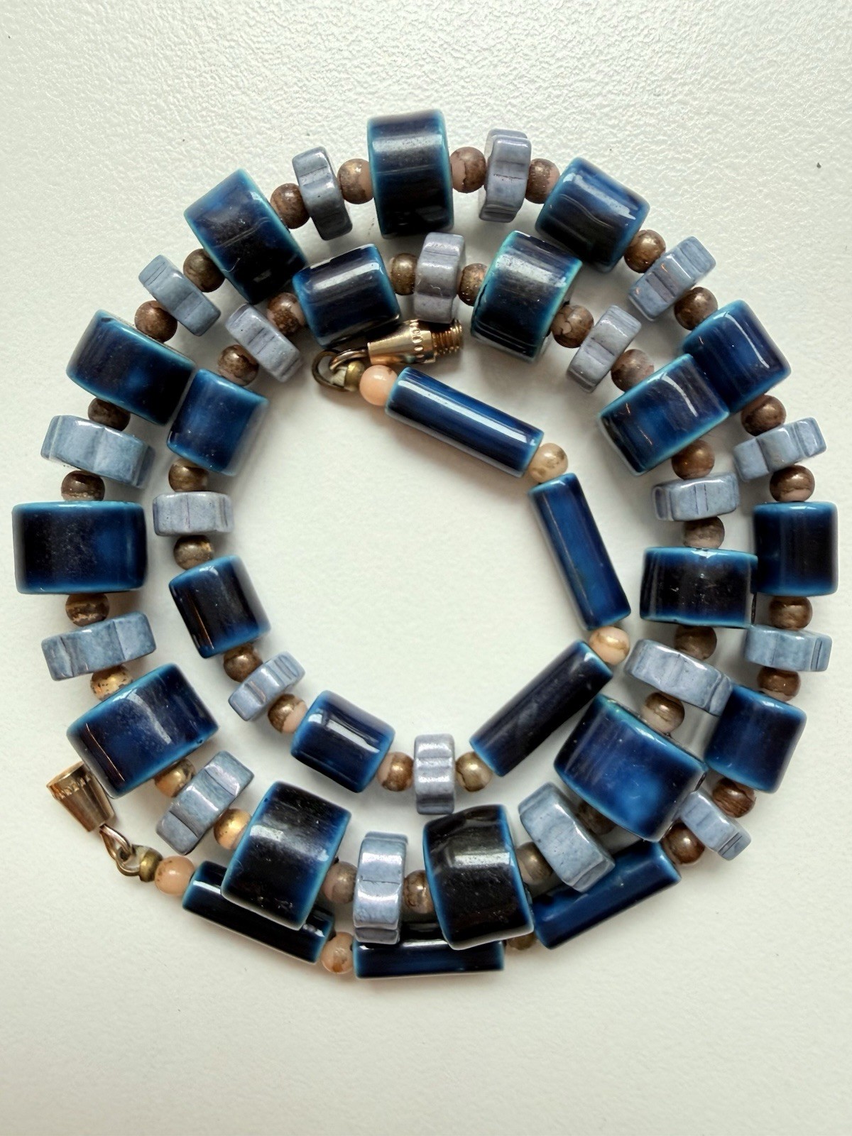 Two Vintage Necklaces, Blue Porcelain and Purple with Faux Pearls (3308)