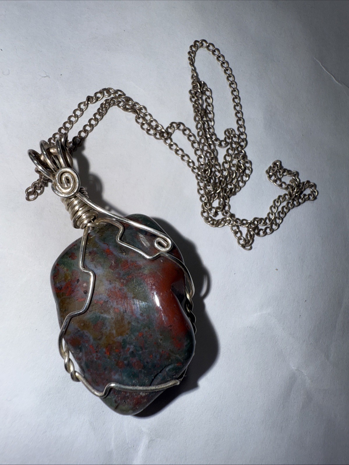 Necklace Bloodstone Big 25ct Solitaire Vintage Sterling Silver 18” Chain