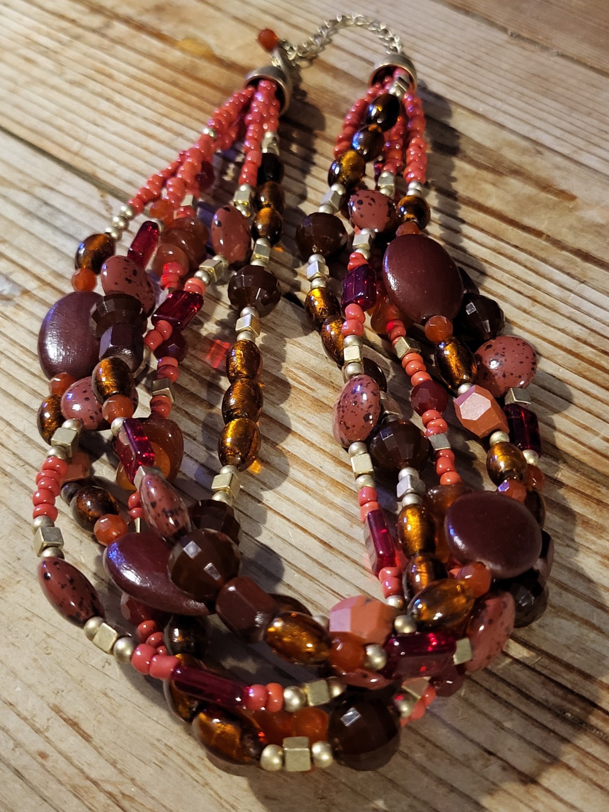 Vintage Lia Sophia Multi Strand Necklace Orange Carnelian Stone Statement