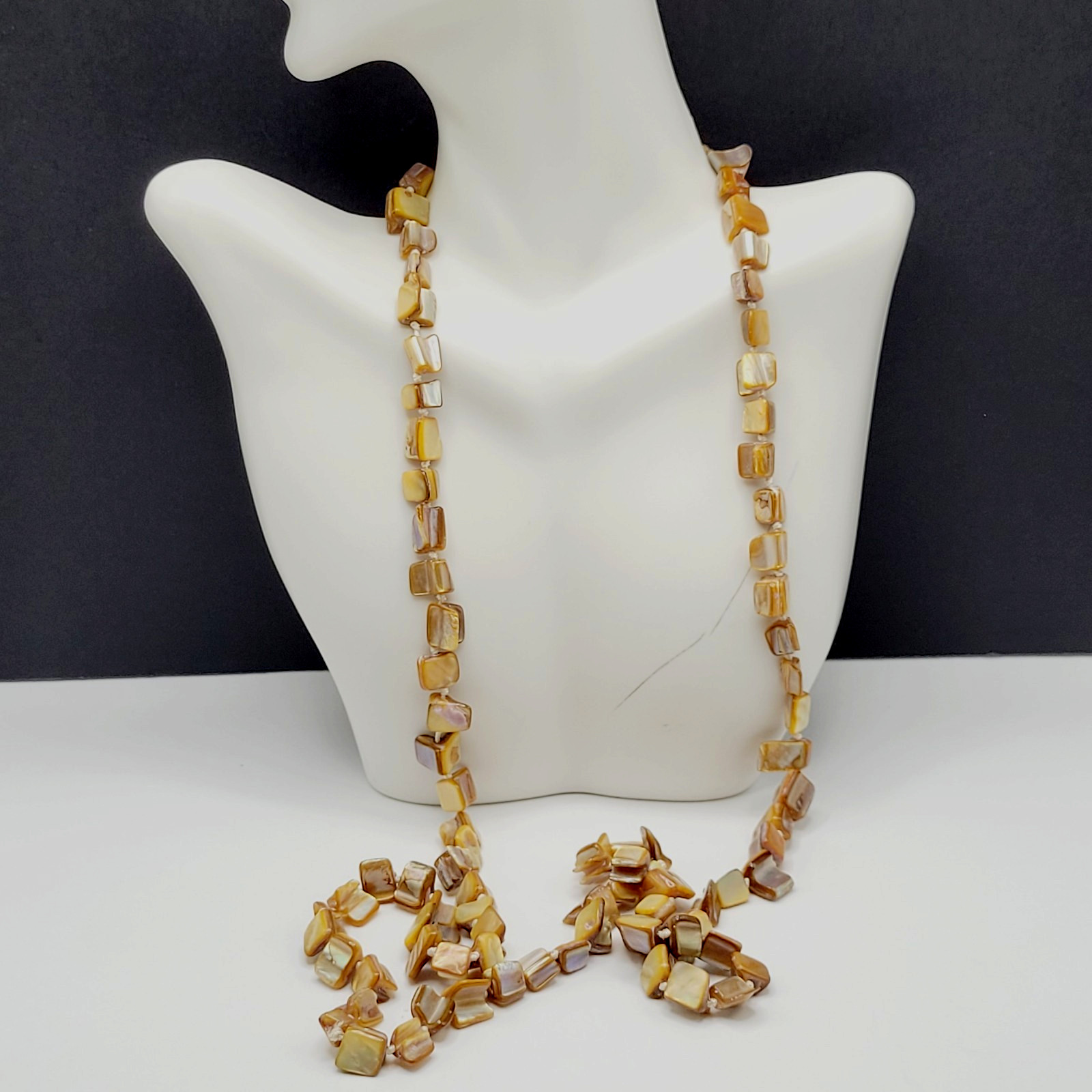 Warm Brown Beige Tone MOP Abalone Tri Tip Nugget NO CLASP Vintage Necklace 36 in
