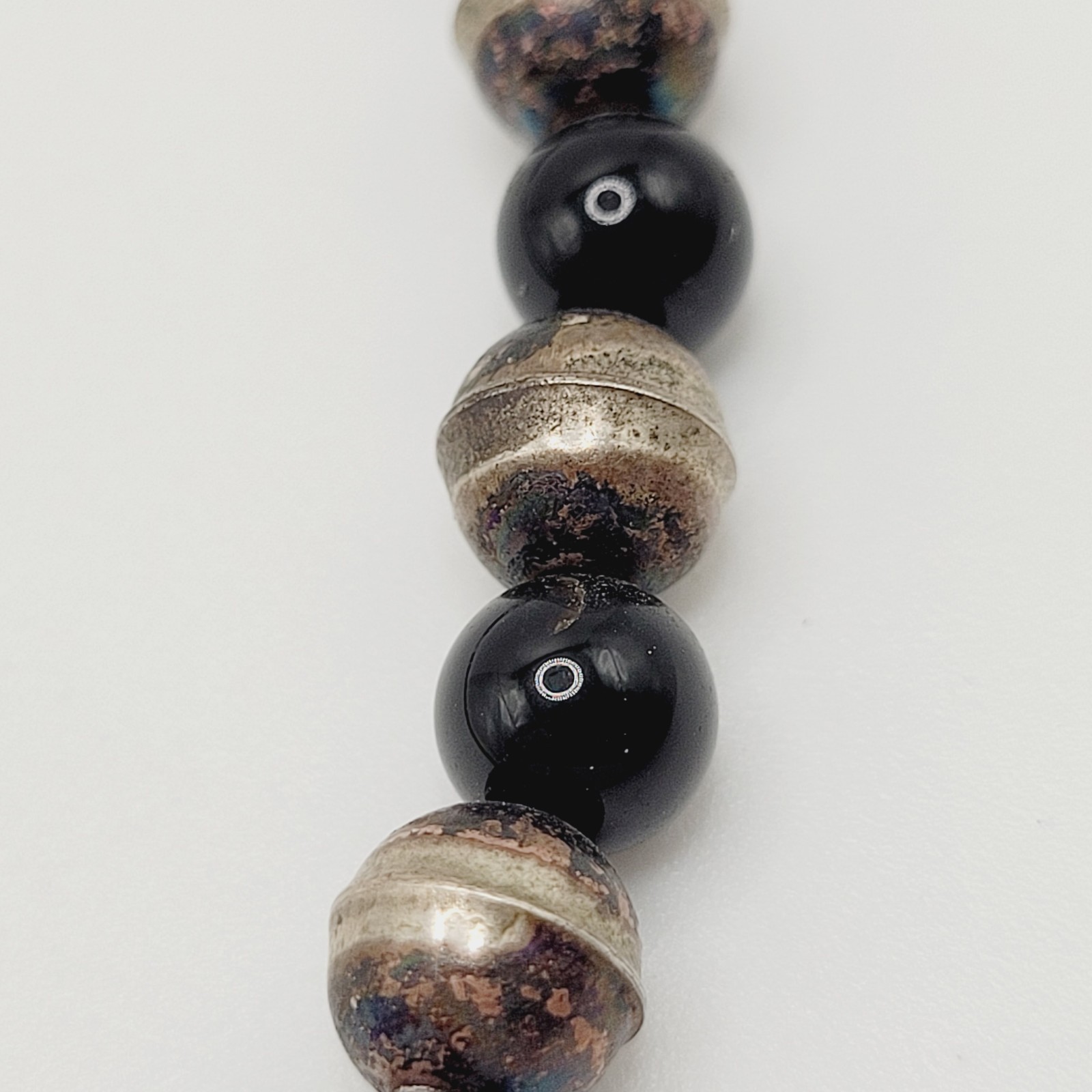 Southwestern Artisan Black Onyx Silver Tone Bead Bib Fringe Vtg Necklace 18 Inch