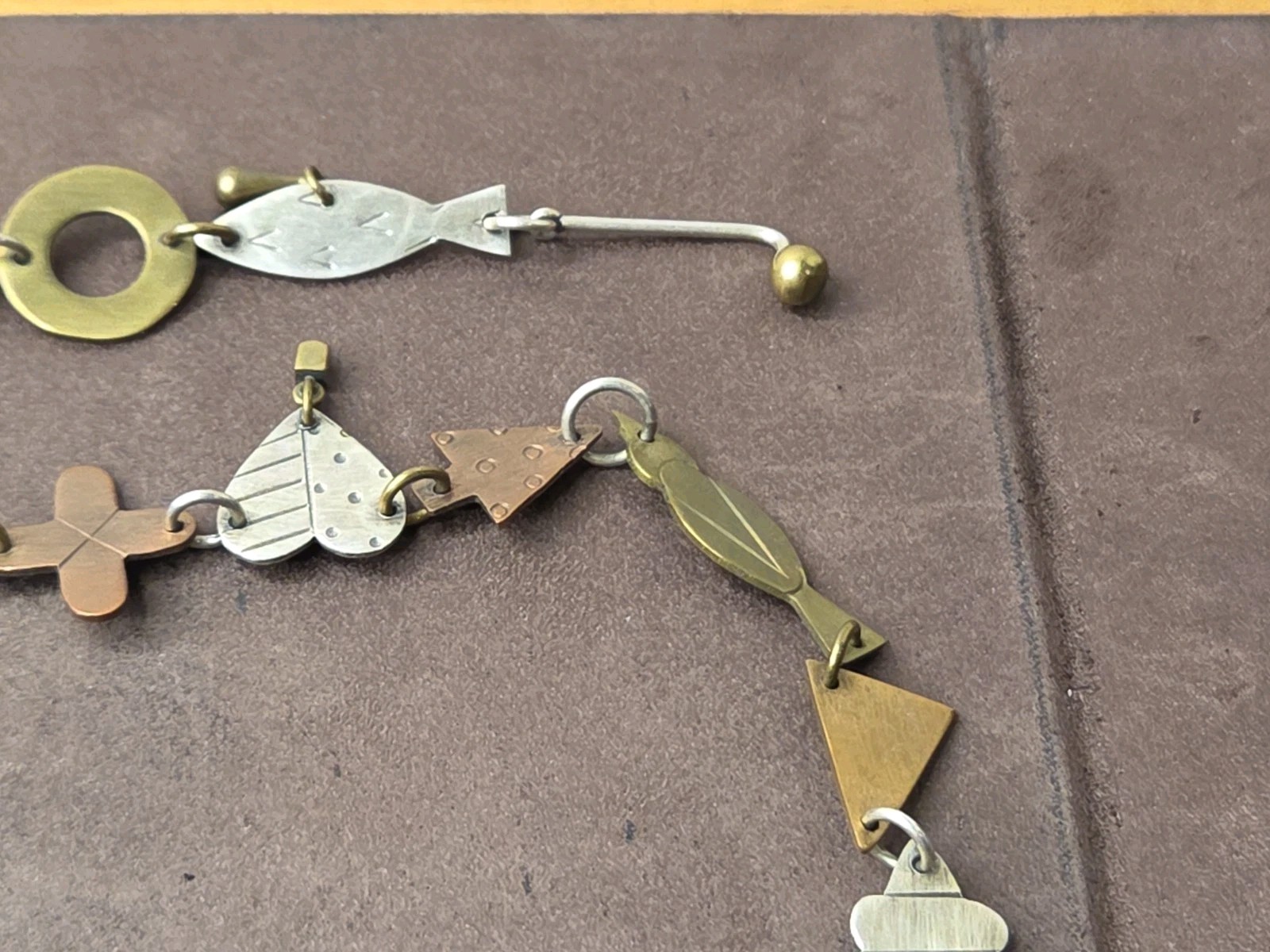 VINTAGE THOMAS MANN TECHNO ROMANTIC MIXED METALS NECKLACE STERLING BRONZE
