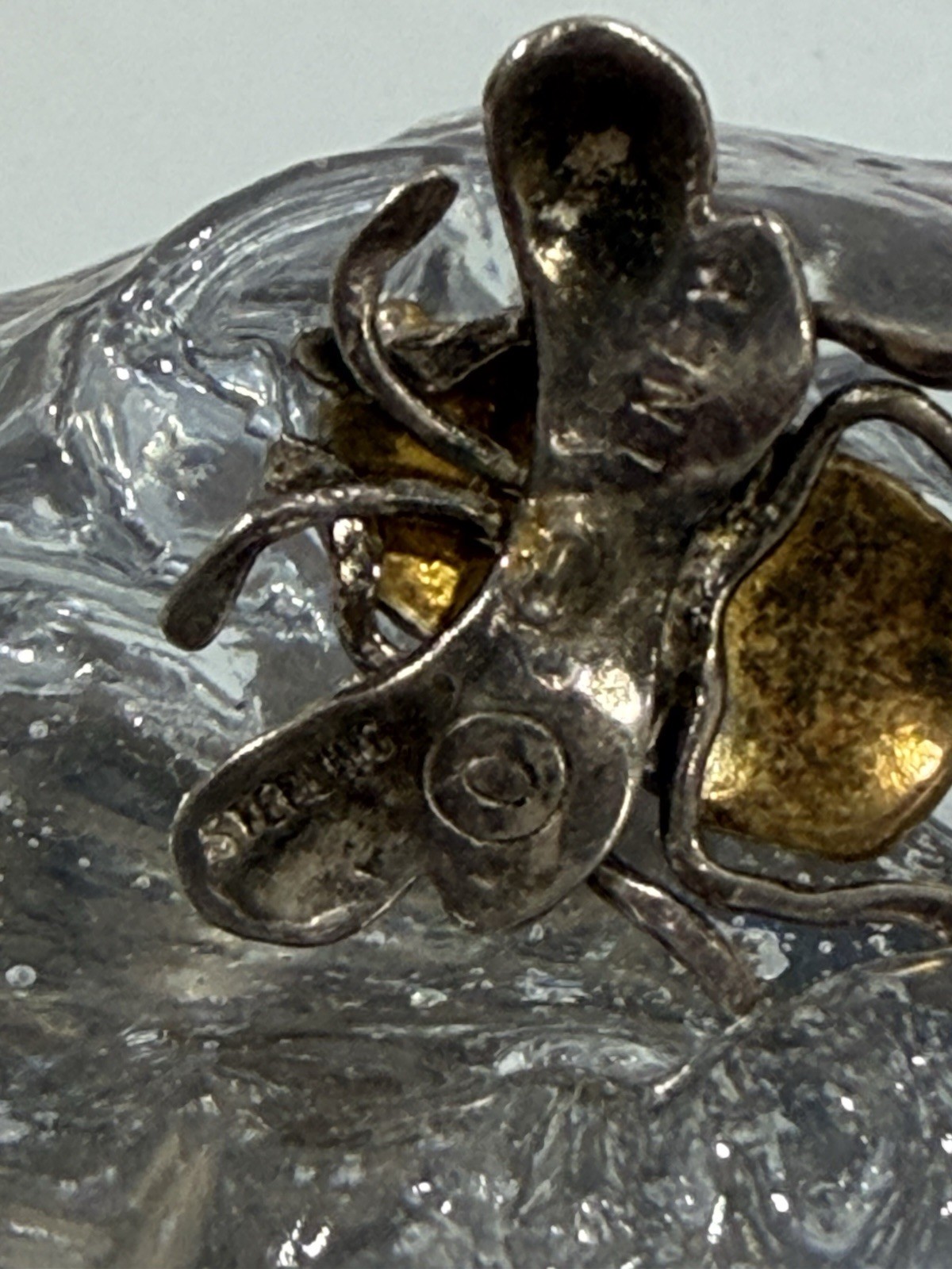 Vintage Sterling Silver Mexico Bee Figural Brooch Mixed Metal Taxco Style Insect