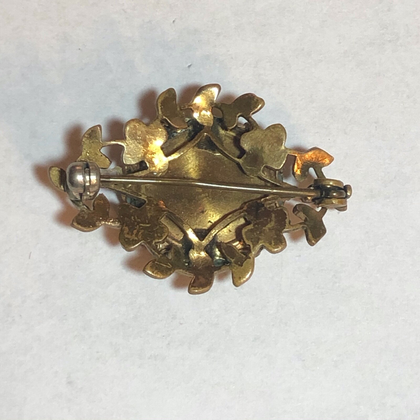 Vintage Gold Metal Jade, Agate, or Soapstone Pin or Brooch