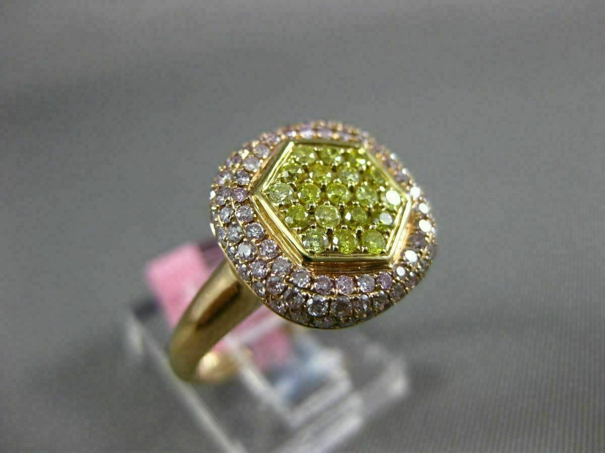 ESTATE WIDE .86CT PINK & FANCY YELLOW DIAMOND 18K ROSE GOLD SQUARE CLUSTER RING