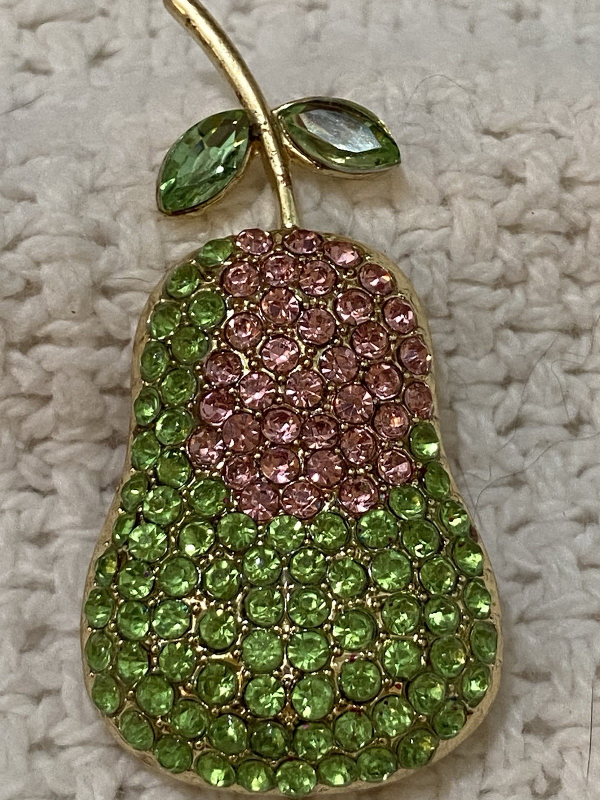 Vintage Pear Shape Pink And Green Rhinestone Gold Tone Brooch
