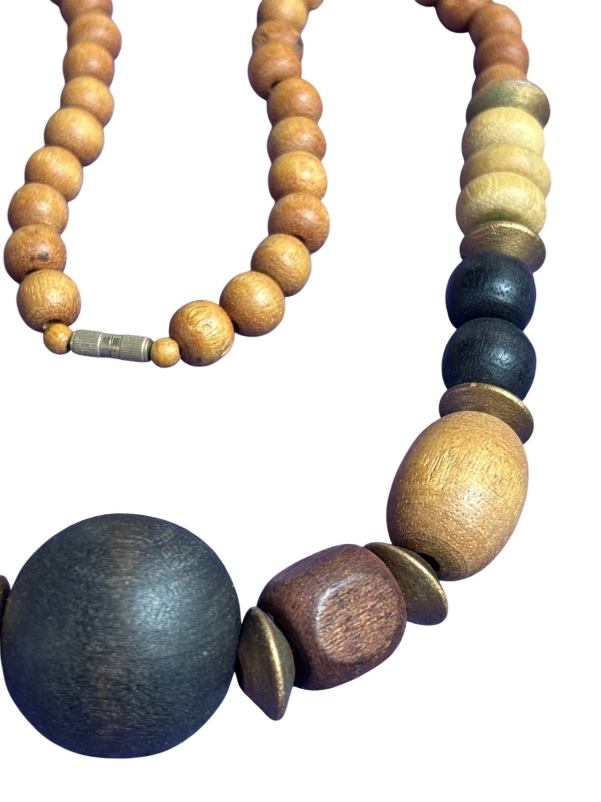 Vintage Boho Wooden Graduated Beaded Necklace Multicolor 22 inches Long