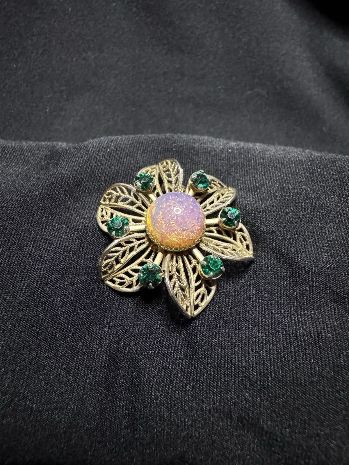 4 Vintage Brooches Gold & Silver Tone w/ Multicolor Stones, Unsigned