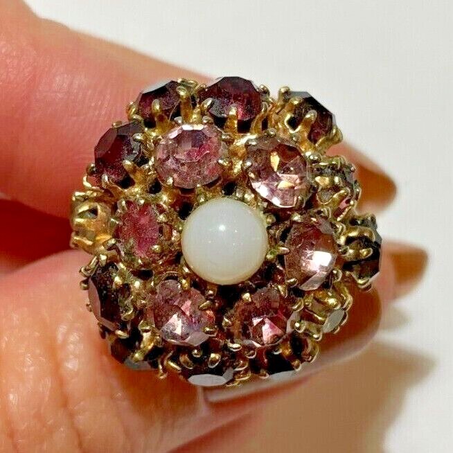Vintage Art Deco Purple Pink White Cluster Rhinestones Adjustable Sz 6 Ring