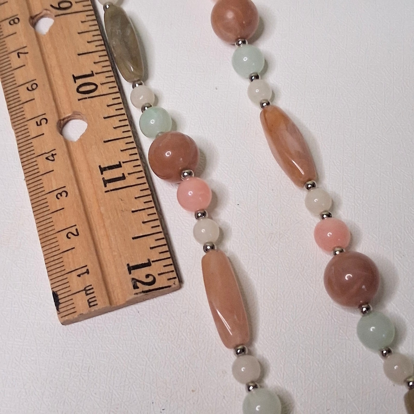 Long Beaded Necklace Multi-Color Pastel Stone Glass Beads 30 Inch Boho Vintage