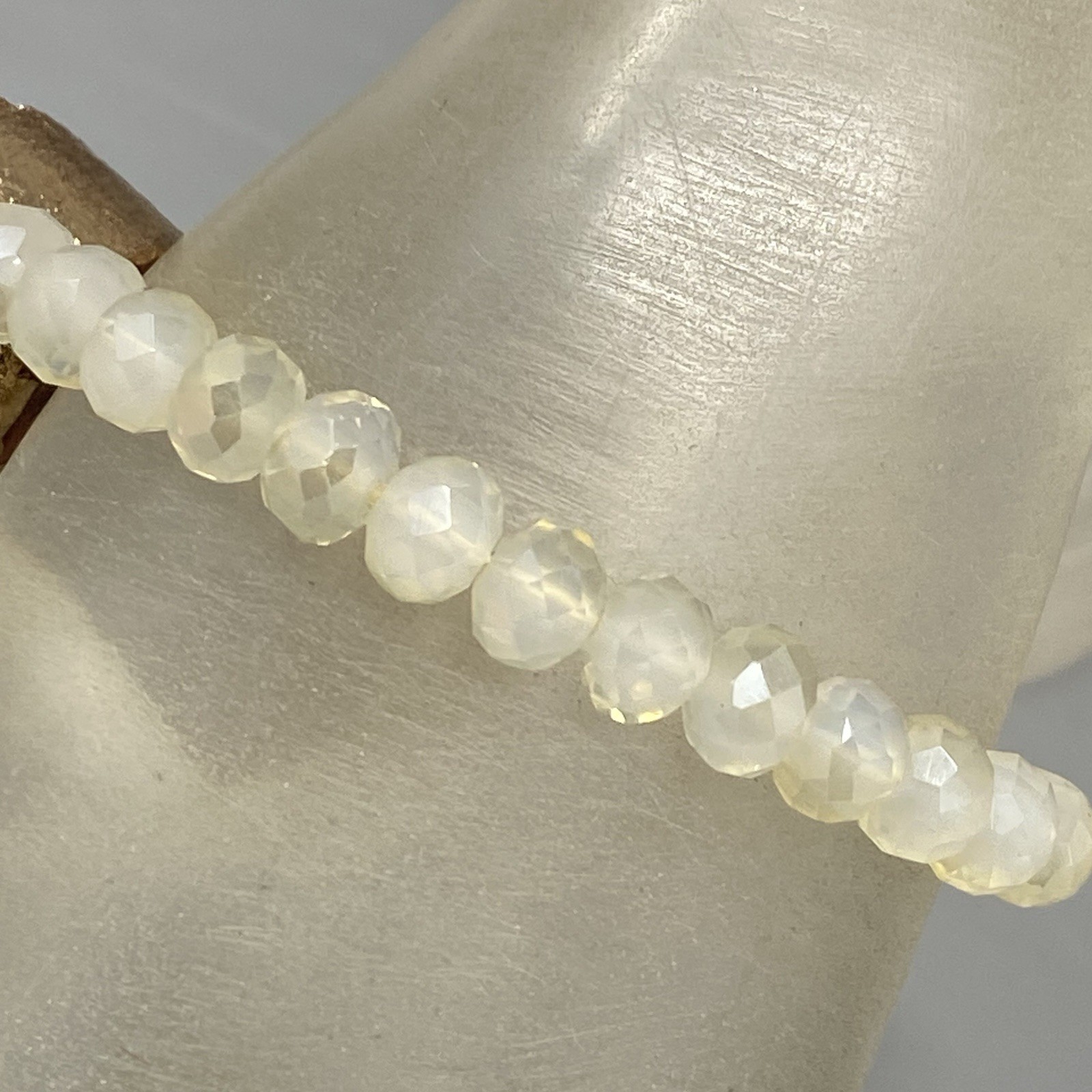 Druzy Stone Bracelet Cream Iridescent Fire Polish Faceted Pink Stone Stretch 6.5