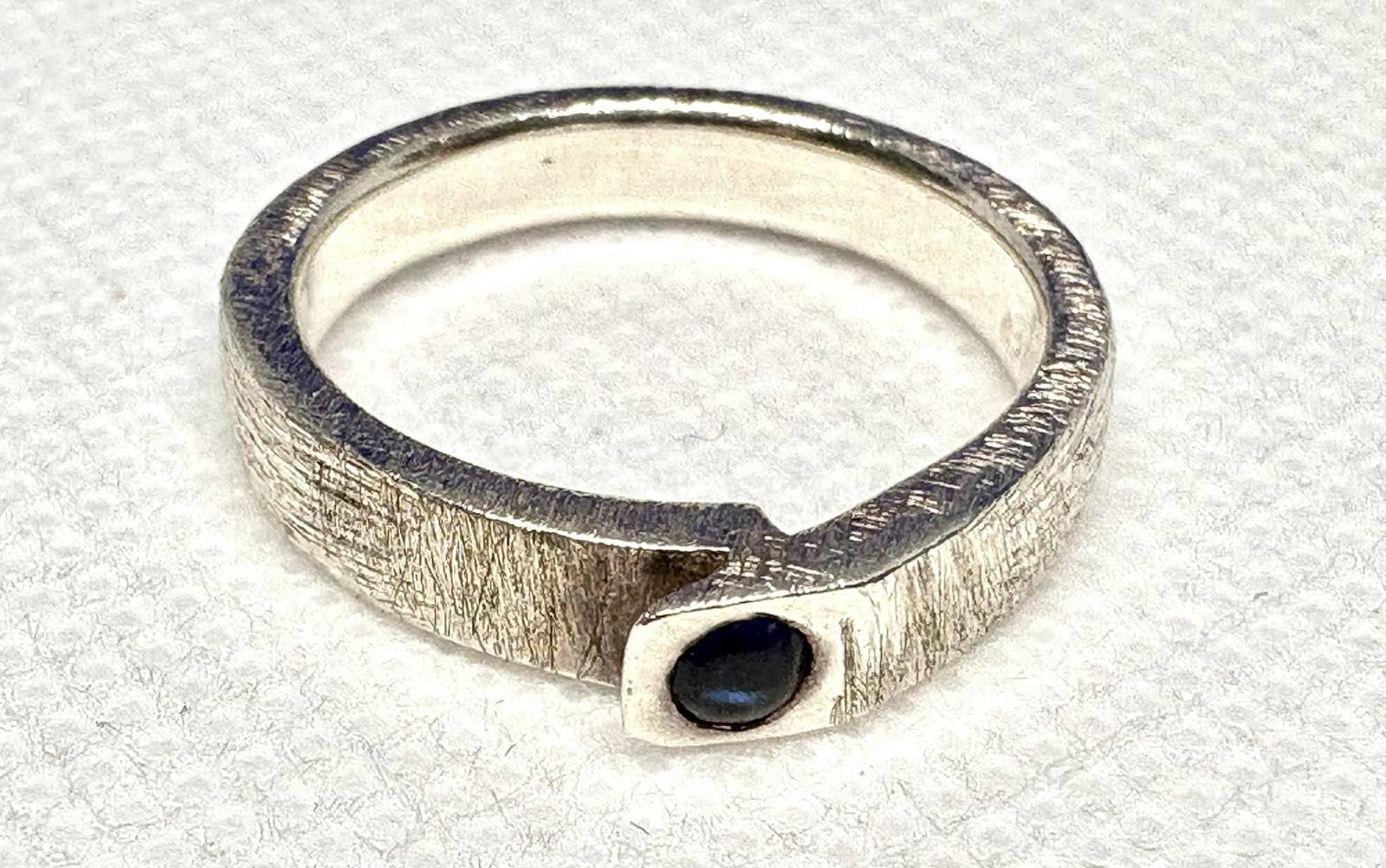 Y16 Brushed 925 Silver Ring size 7.5 Blue Sapphire Amazing 1970s Germany 4.77g