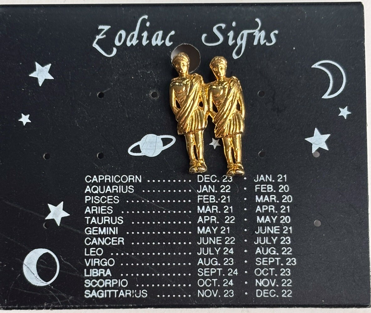 Vintage Gemini Gold-Toned Twin Pin; Astrology Zodiac Fashion;May/June B-day