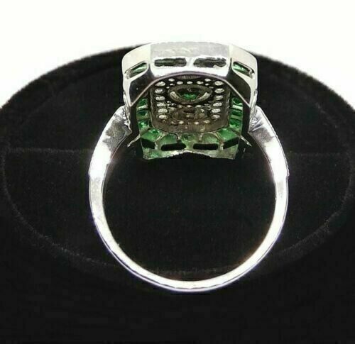 1/2 CTW Green Round Cut Simulated Diamond Art Deco Antique Style Ring 925 Silver