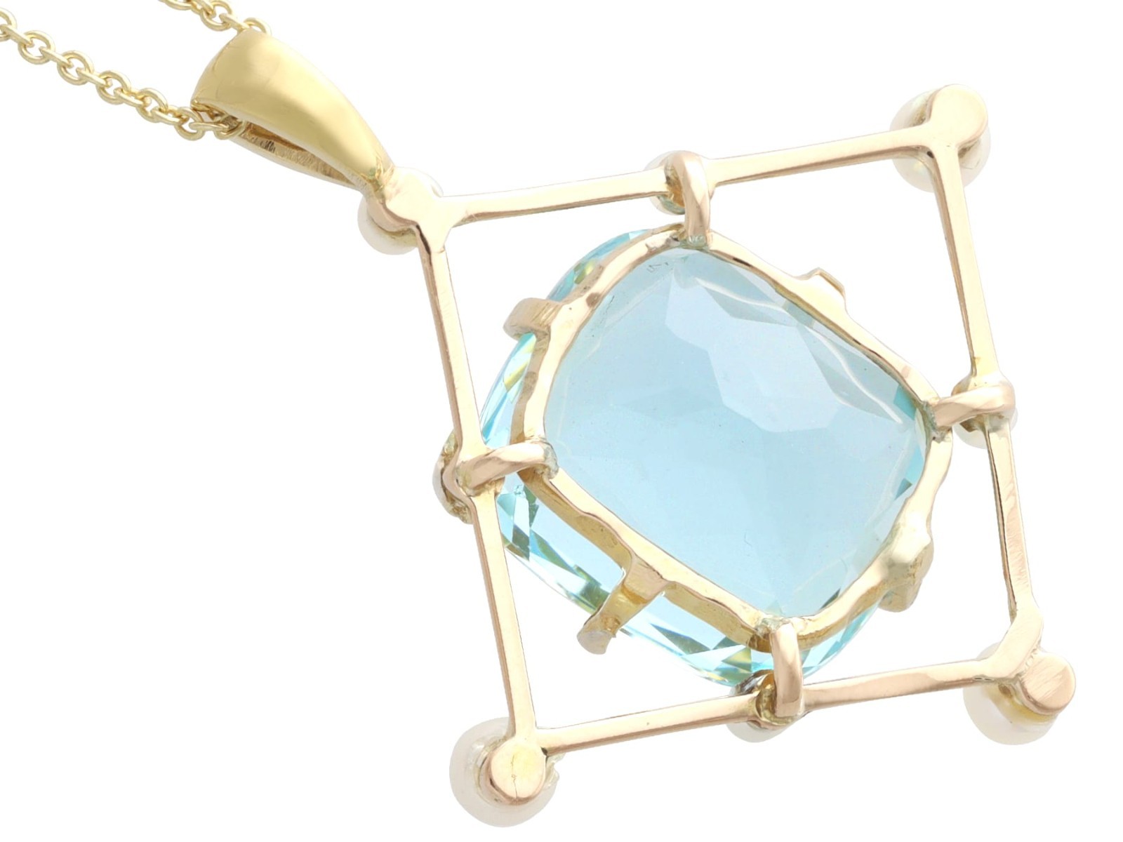 Antique 8.50Ct Aquamarine and Pearl 12k Yellow Gold Pendant Circa 1930