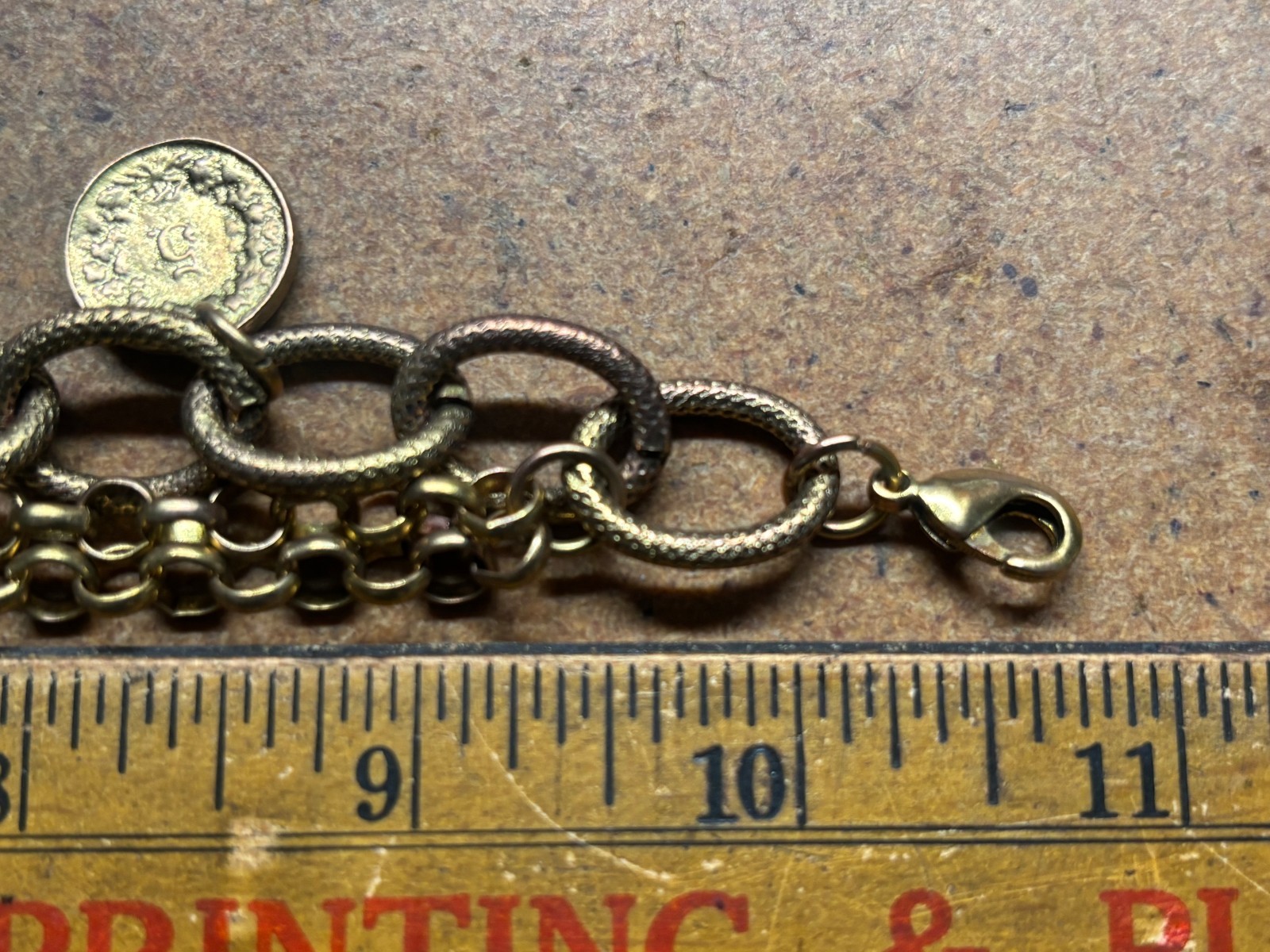 Vintage YOCHI NY Multi Chain Link GREEN ROMAN BRITISH SWISS GOLD COIN Bracelet
