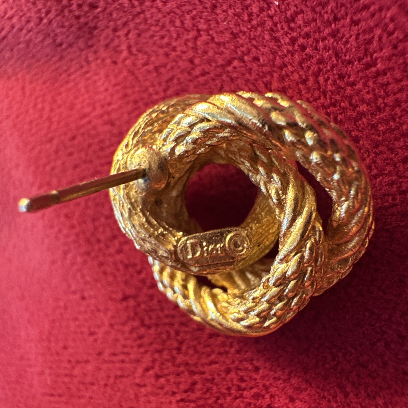 Vintage Christian Dior Stamped Gold Tone Rope Knot Twist Earrings w/ Post Back