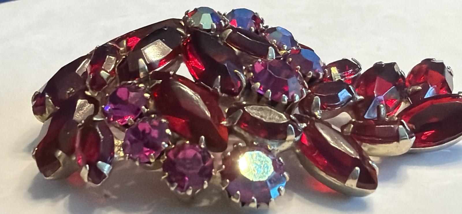 Stunning Vintage Juliana ? Flower Brooch Red Navettes AB Pink Rhinestones K15