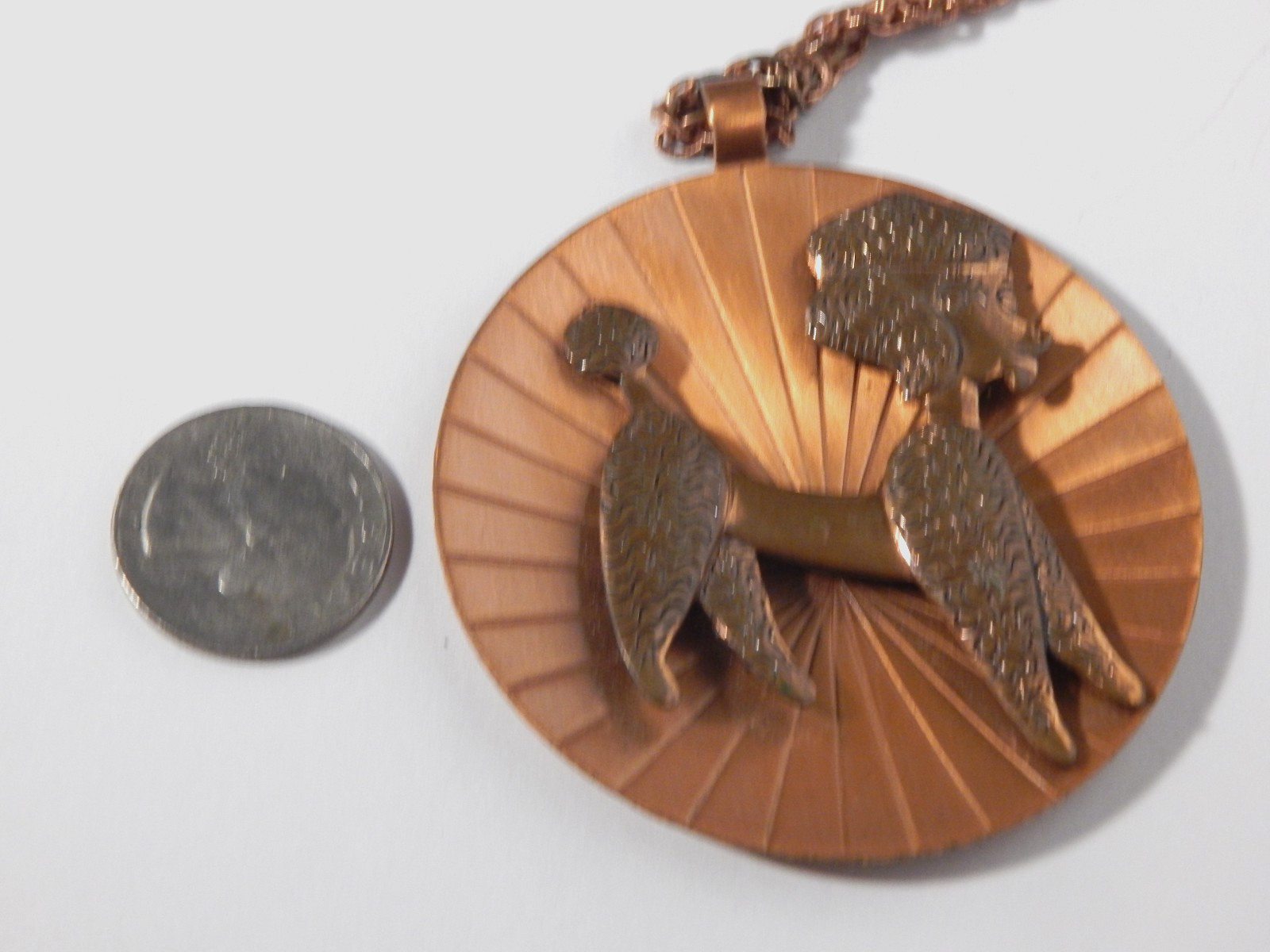 Vintage 1950’s Bell Trading Post Large Copper Poodle Pendant on 30″ Rope Chain