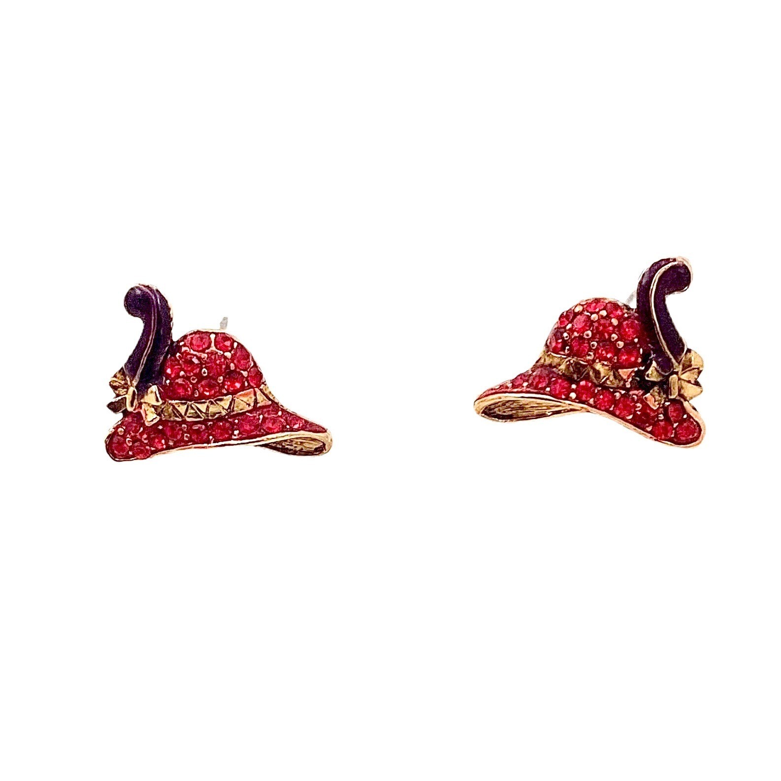 Vintage Red Hat Society Jewelry Set Brooch Earrings Pave Rhinestones Enamel 80s