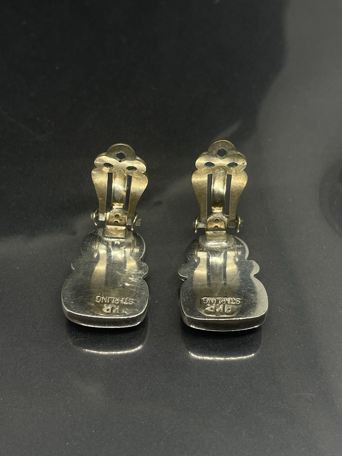 Amy Kahn Russell AKR Sterling Silver 925 Blue Opal Abalone Drop Clip On Earrings