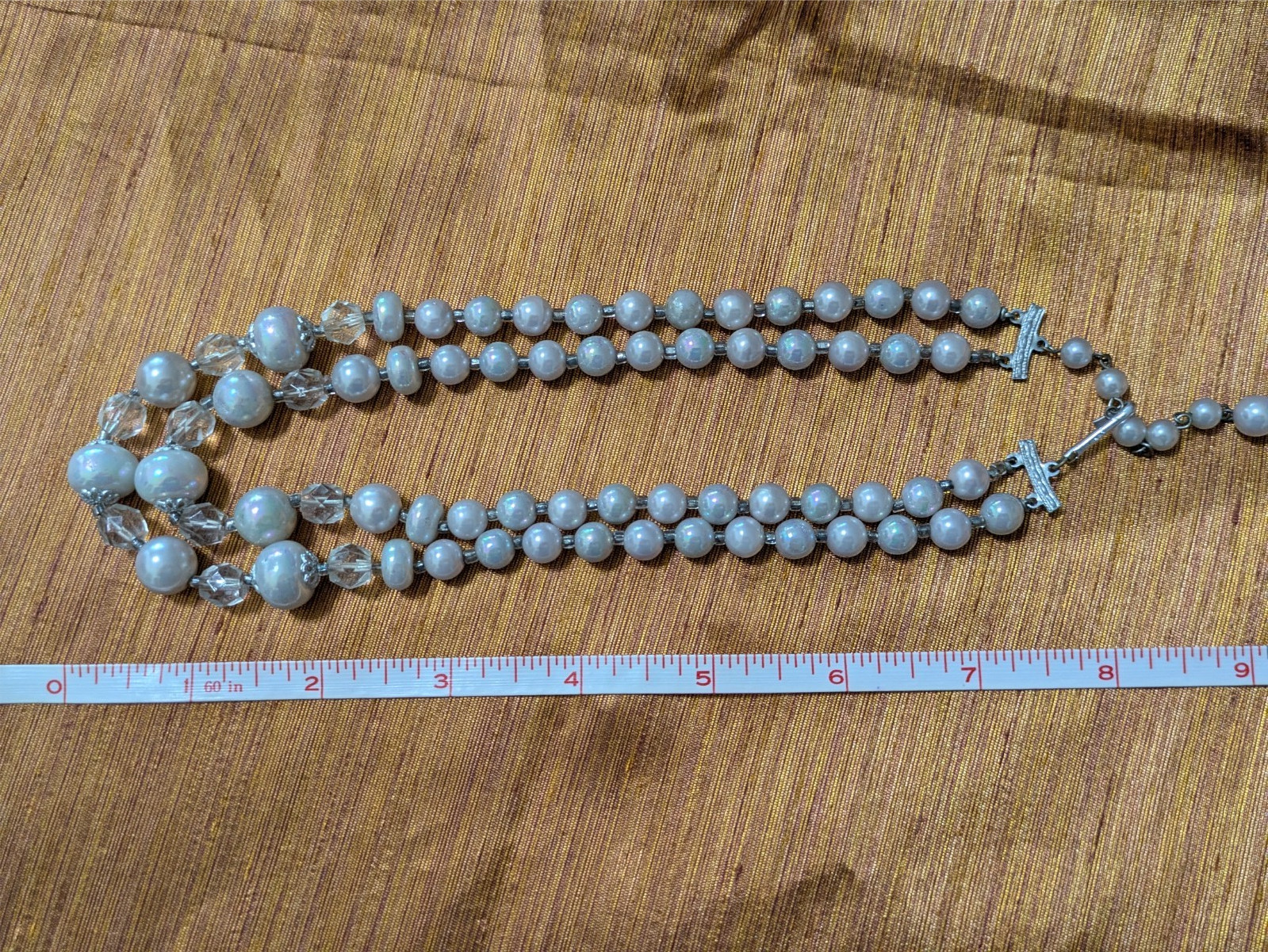 Vintage 60s 70s Faux Opalescent Pearl and Crystal Bead 8 inch Necklace